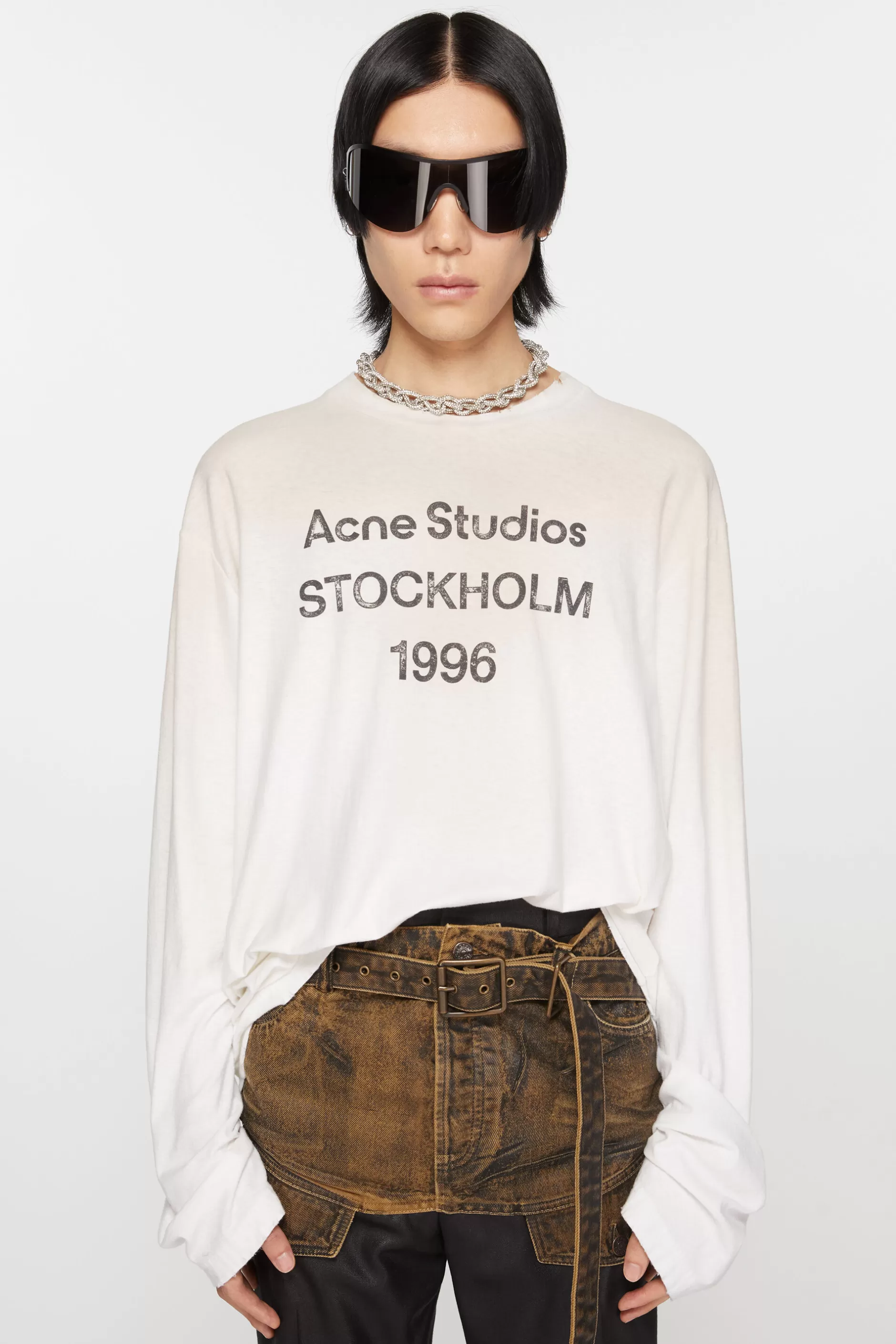 Acne Studios Langarmliges Logo-T-Shirt Optisches Weis Best