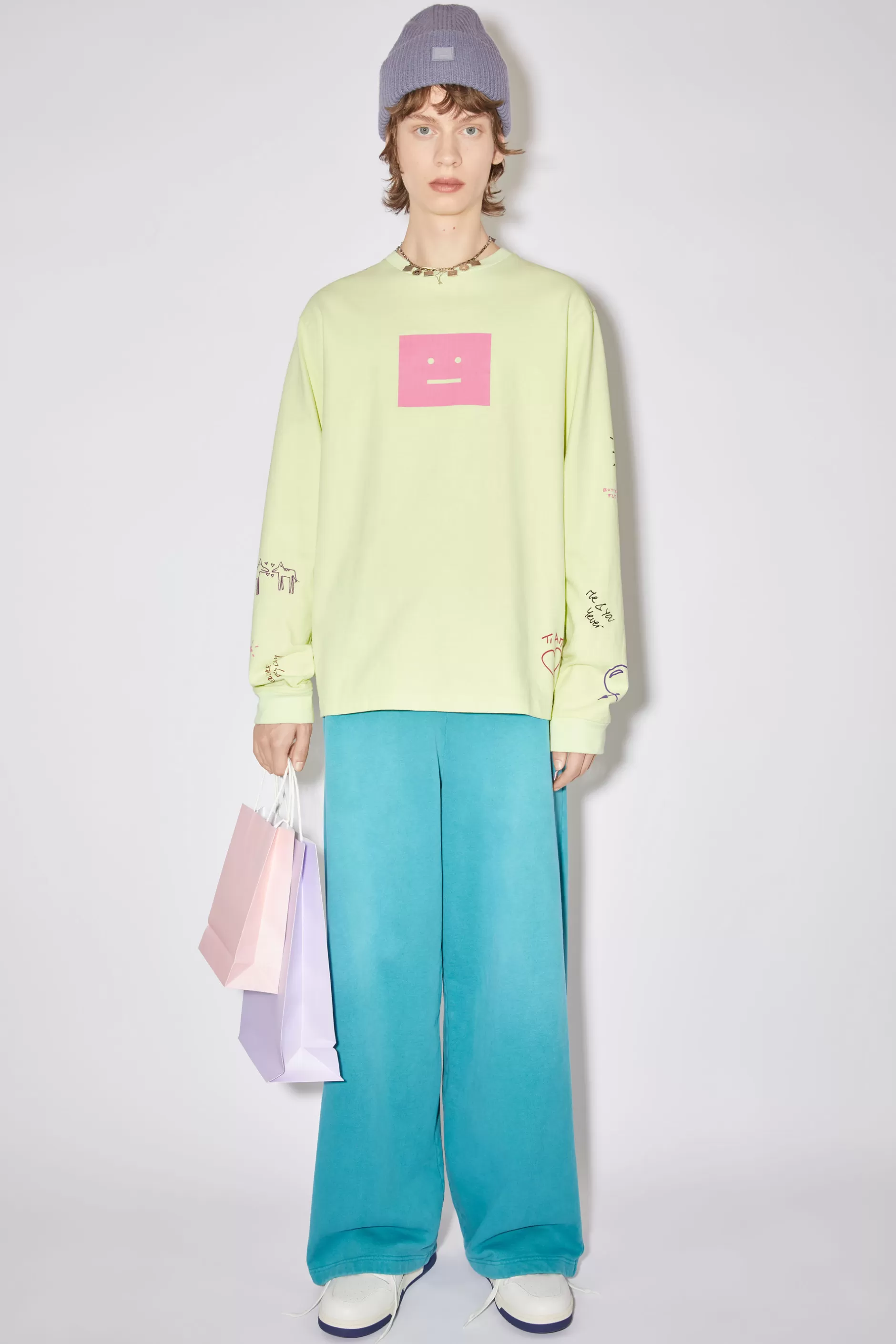 Acne Studios Langarmliges T-Shirt Mit Print Neongrun Discount