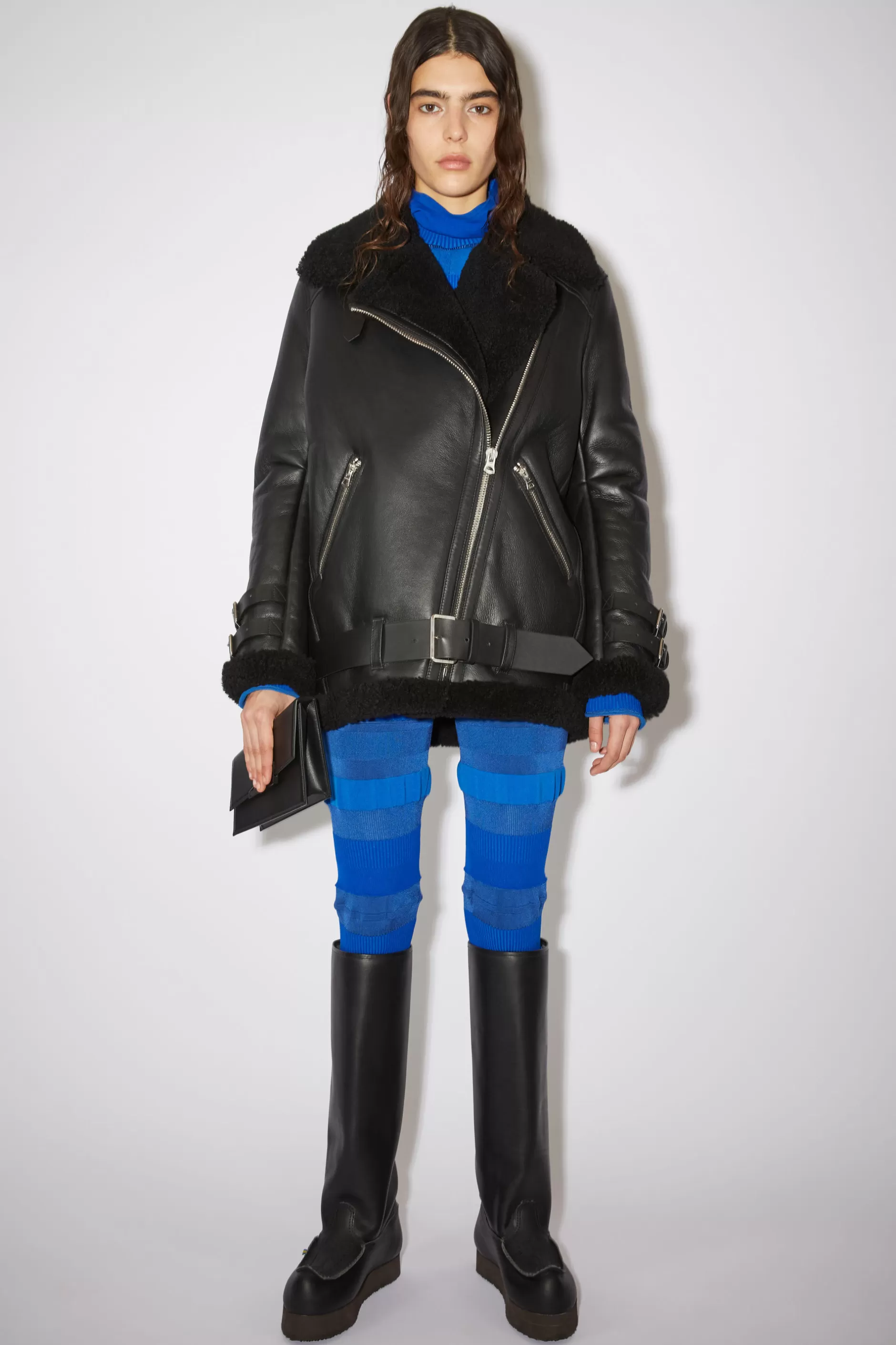 Acne Studios Lederjacke Mit Shearling Schwarz/Schwarz Clearance