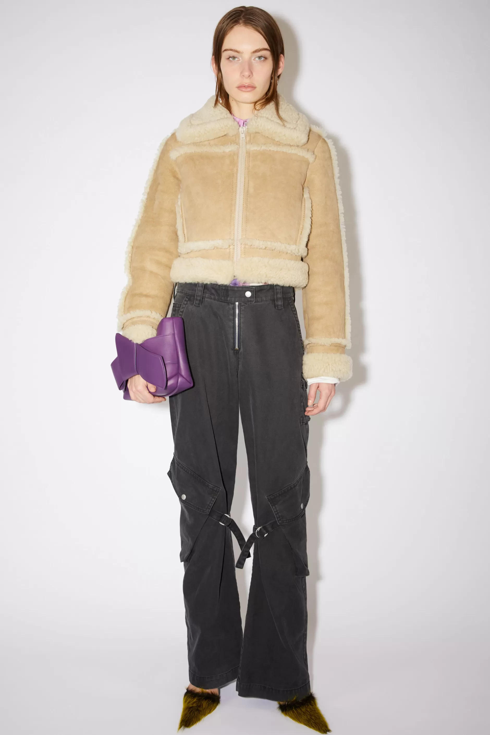 Acne Studios Lederjacke Mit Shearling Beige Online