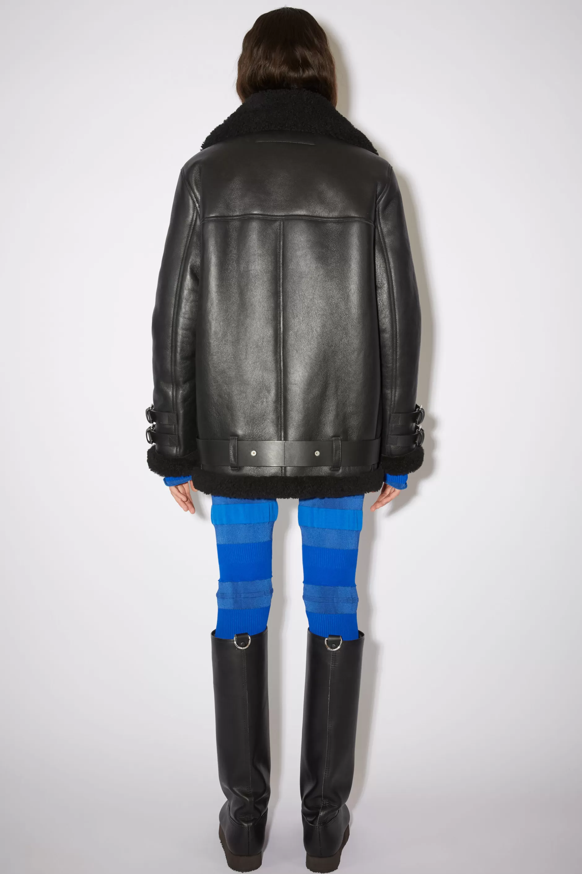 Acne Studios Lederjacke Mit Shearling Schwarz/Schwarz Clearance