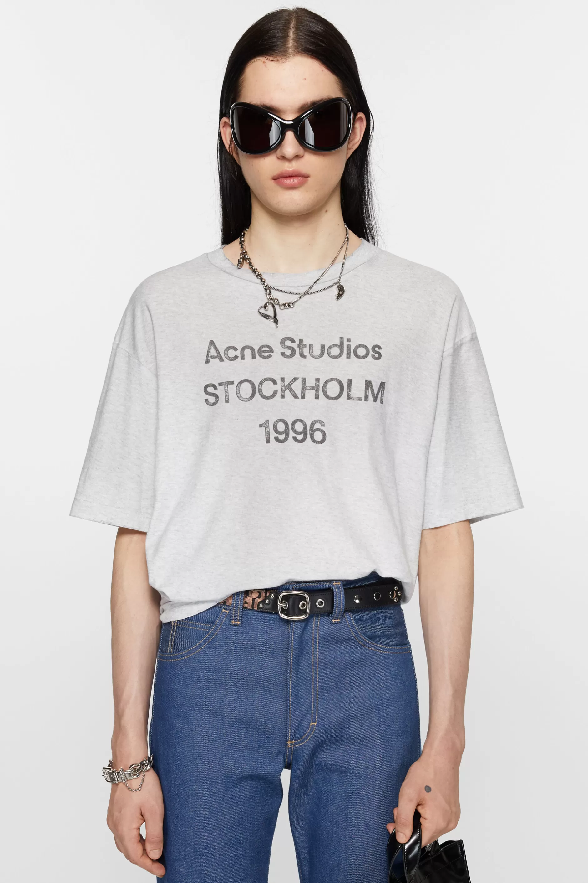 Acne Studios Logo T-Shirt Pale Grey Melange Discount