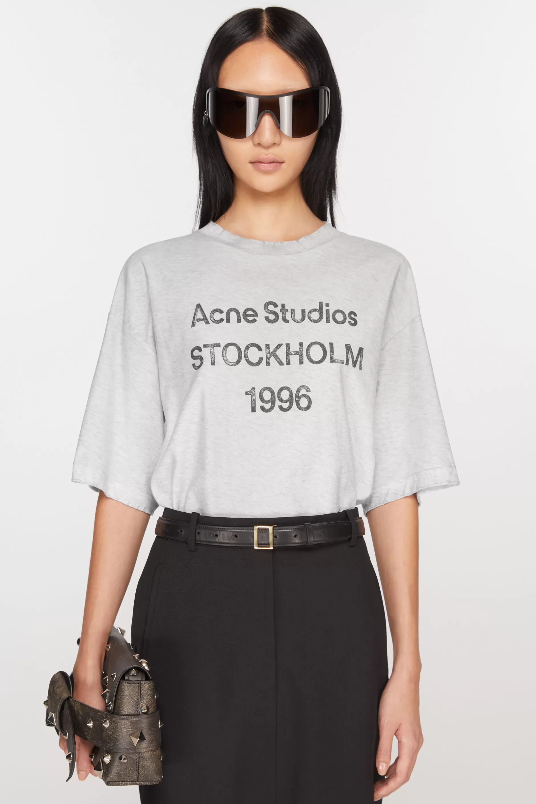 Acne Studios Logo T-Shirt Pale Grey Melange Hot