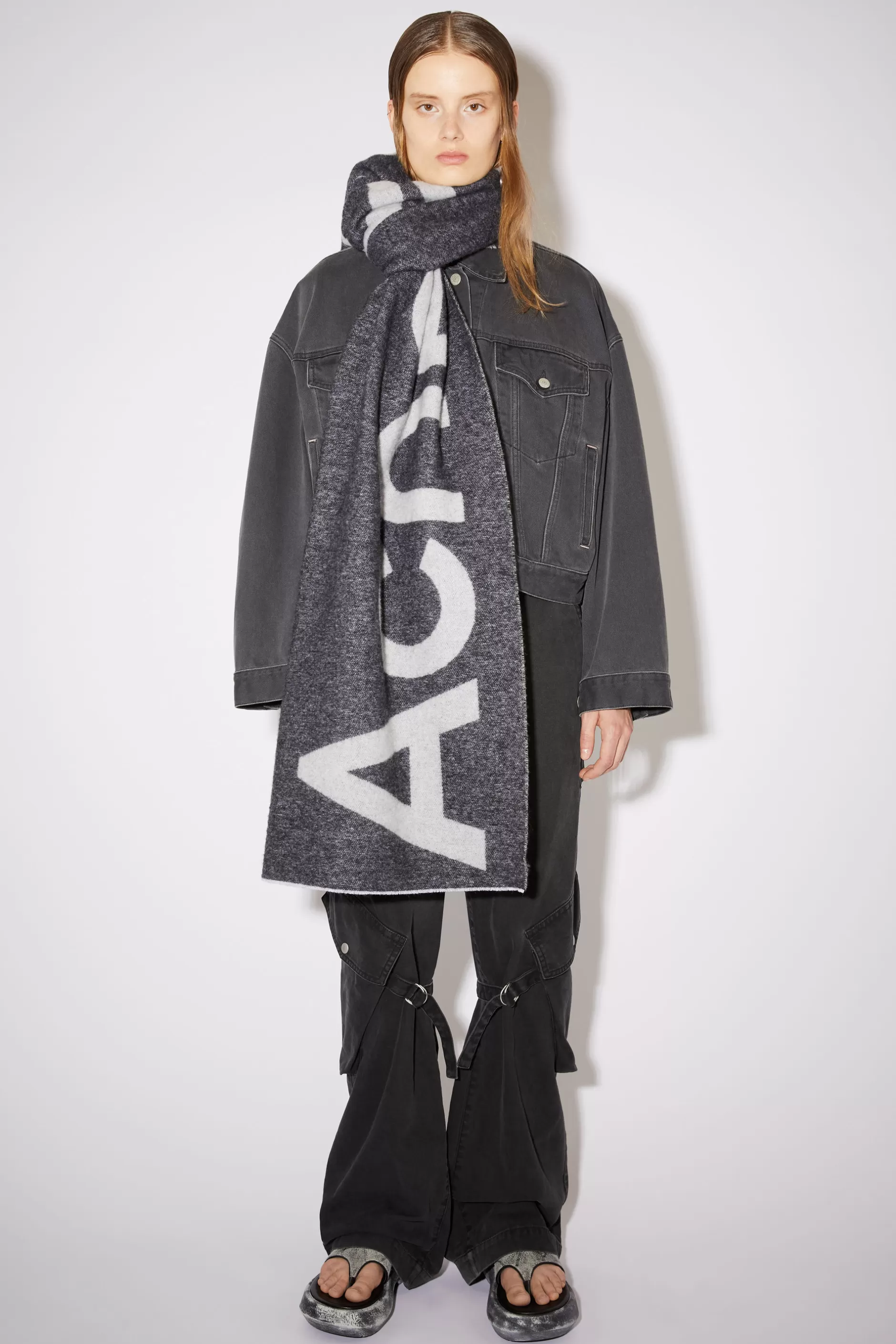 Acne Studios Logo-Schal Aus Woll-Mix Schwarz New