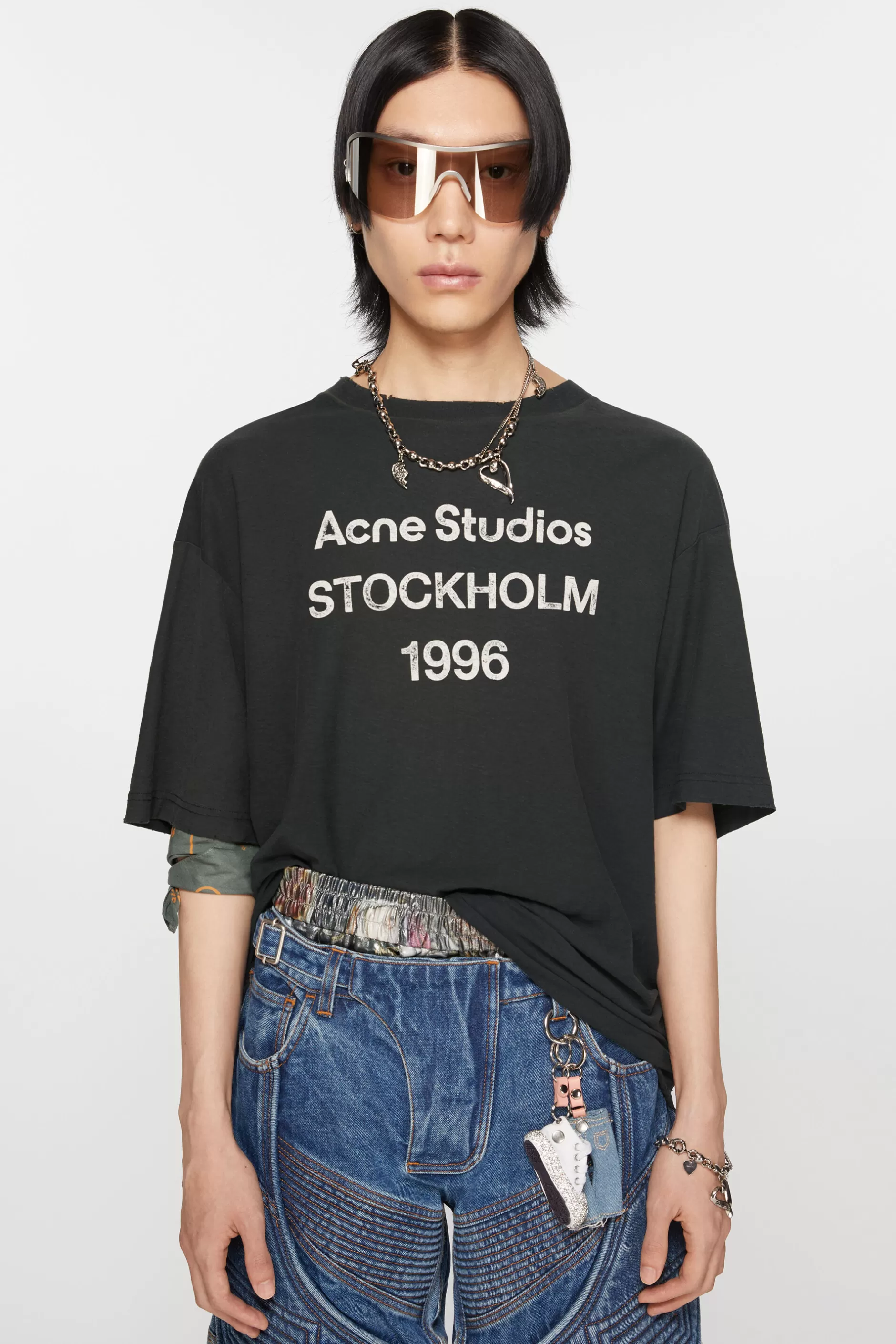 Acne Studios Logo-T-Shirt Ausgebleichtes Schwarz Clearance