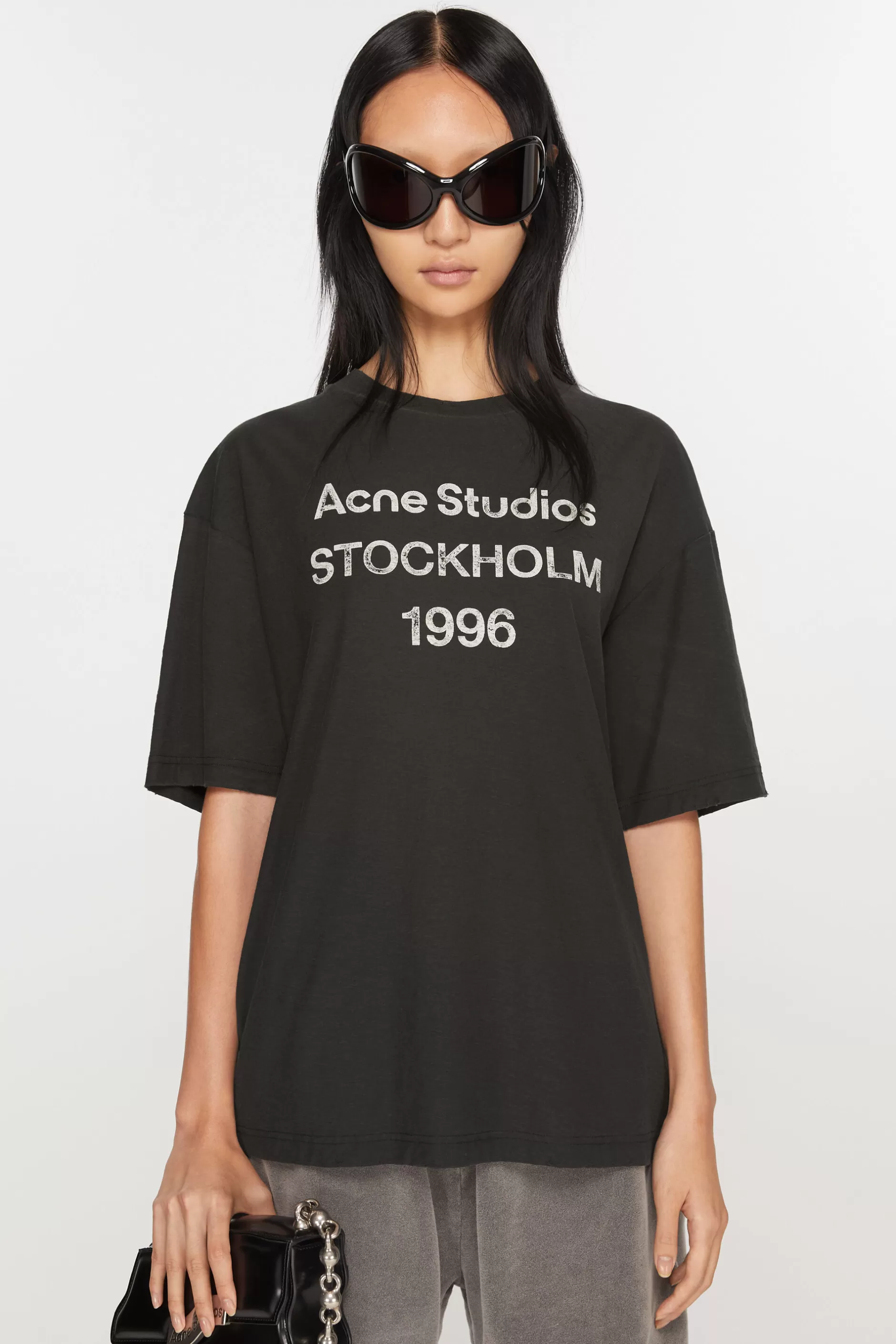 Acne Studios Logo-T-Shirt Ausgebleichtes Schwarz Store