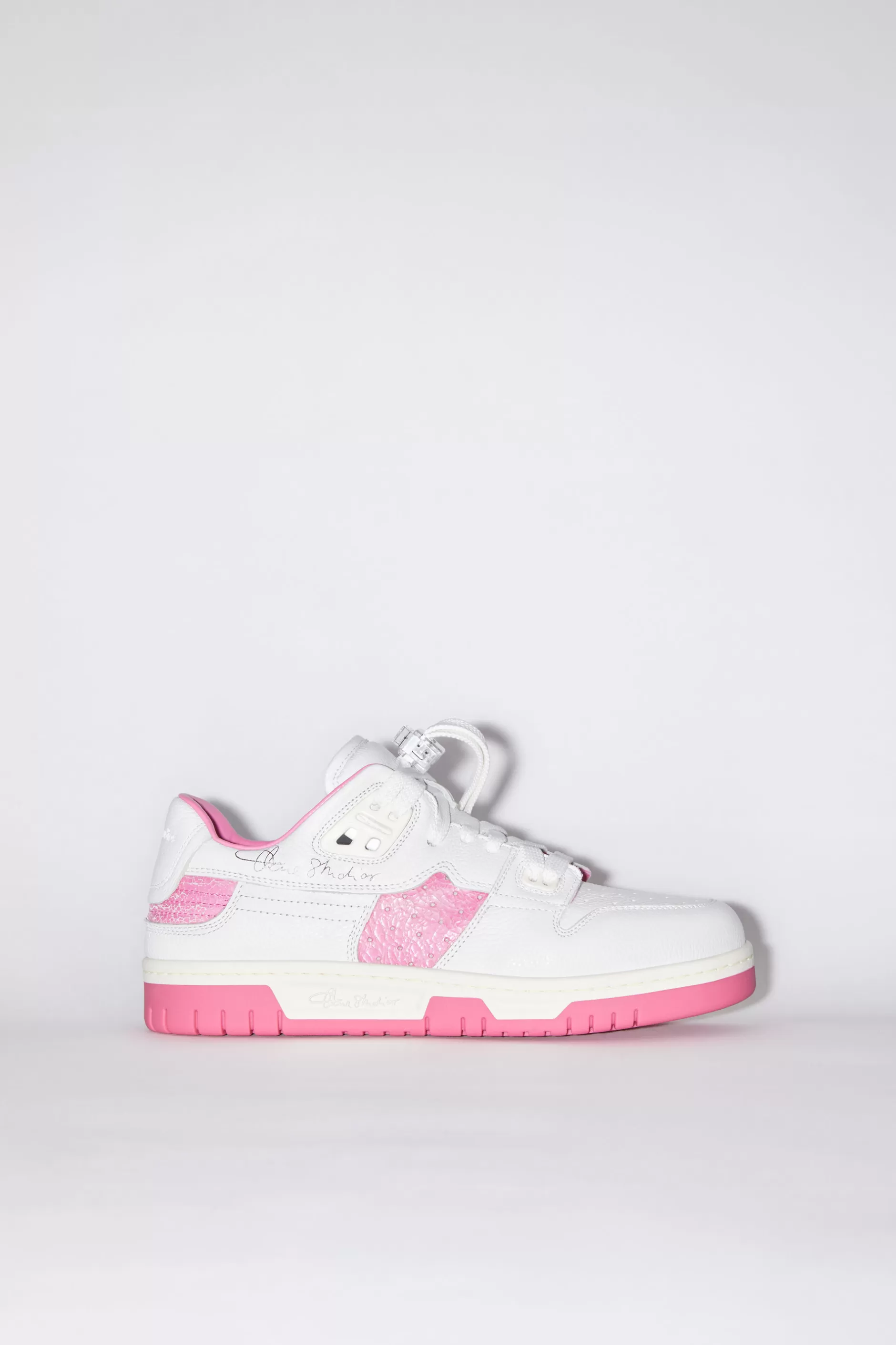 Acne Studios Niedrige Basketball-Sneakers Aus Leder Weis/Rosa Online