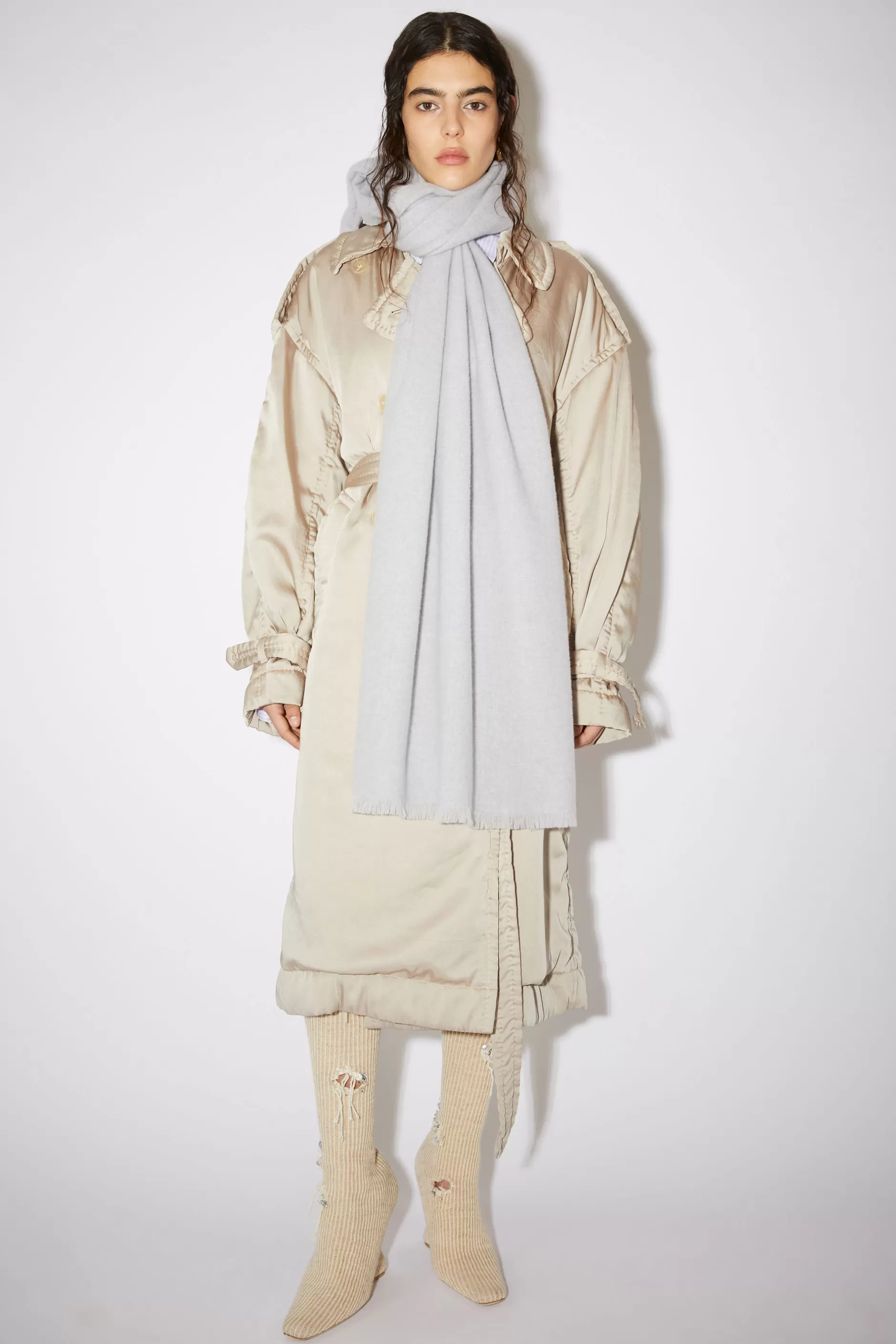 Acne Studios Oversized-Schal Aus Leichter Wolle Hellgrau-Meliert Outlet