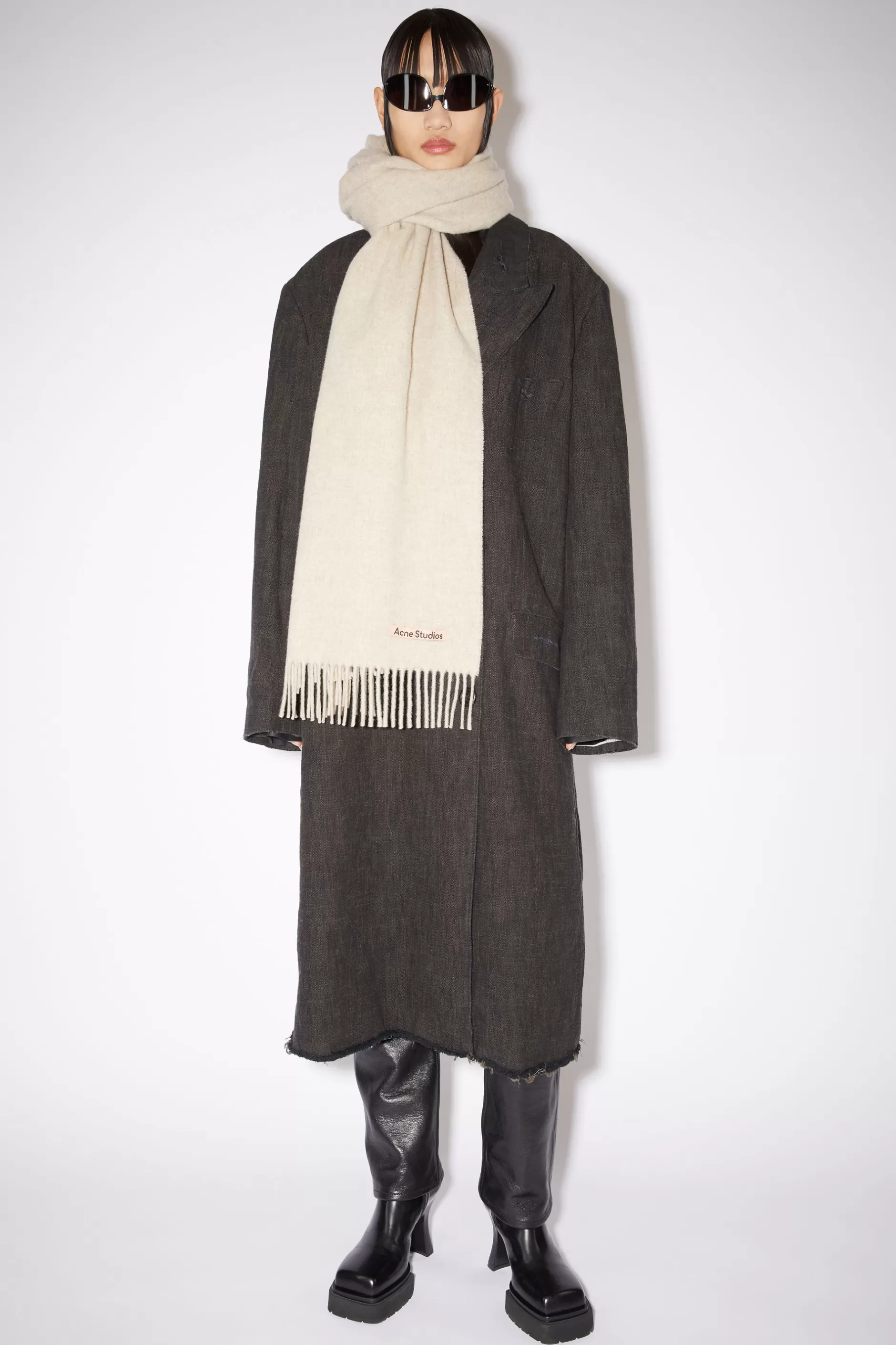 Acne Studios Oversized-Wollschal Mit Fransen Haferbeige Meliert Best Sale