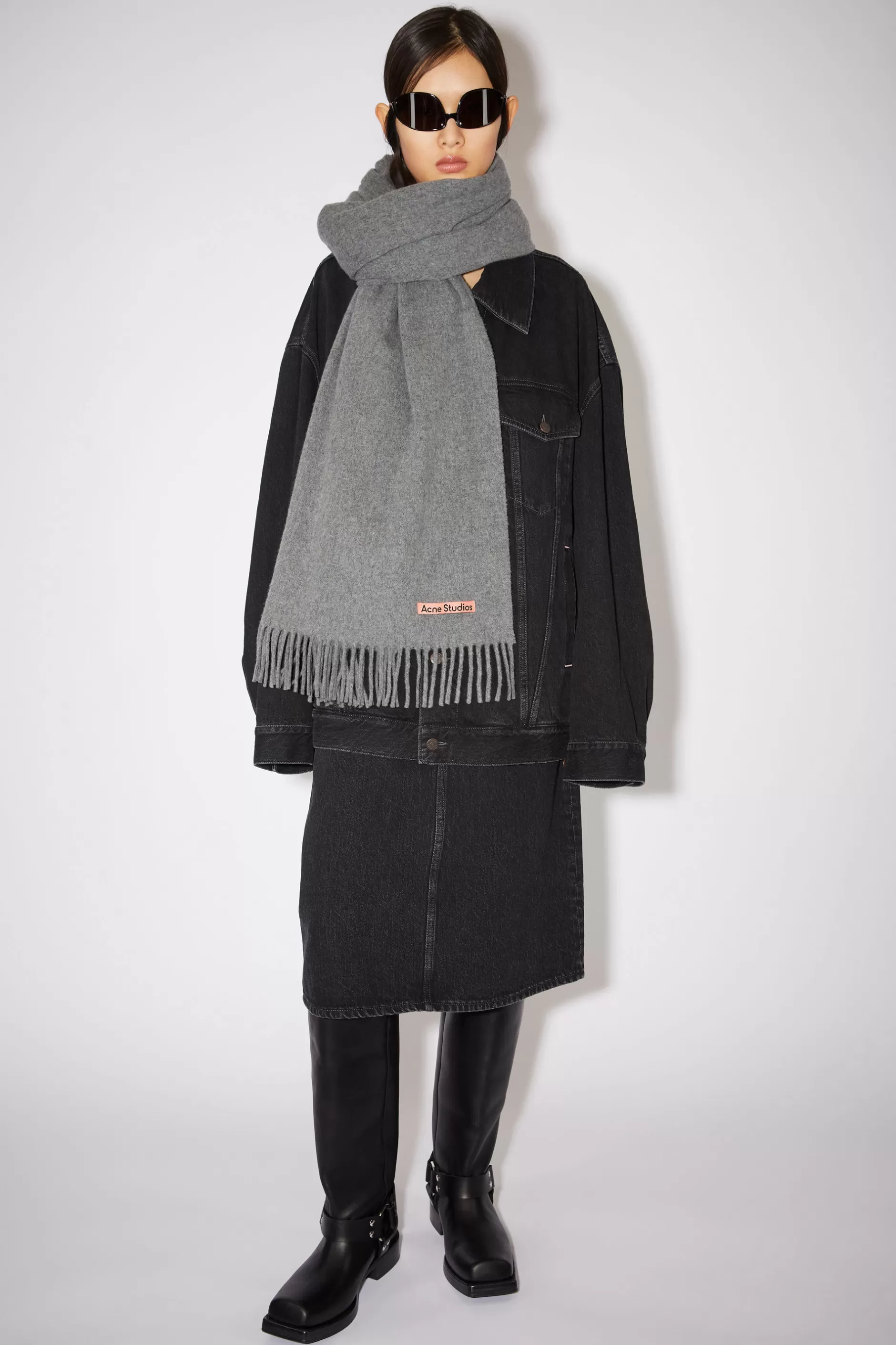 Acne Studios Oversized-Wollschal Mit Fransen Grau Meliert Cheap