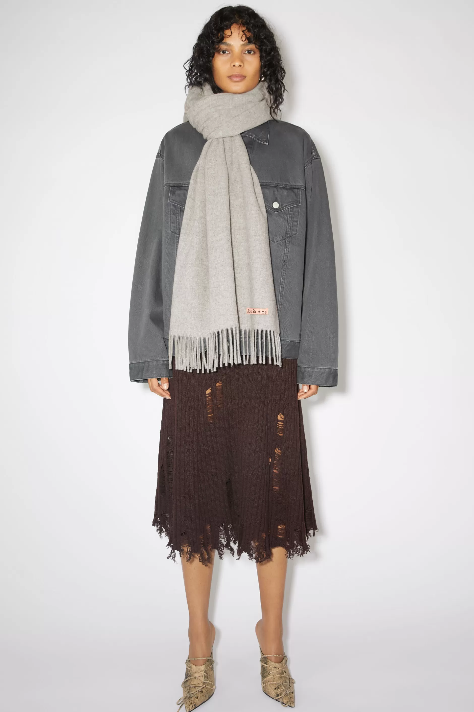 Acne Studios Oversized-Wollschal Mit Fransen Hellgrau Meliert Best