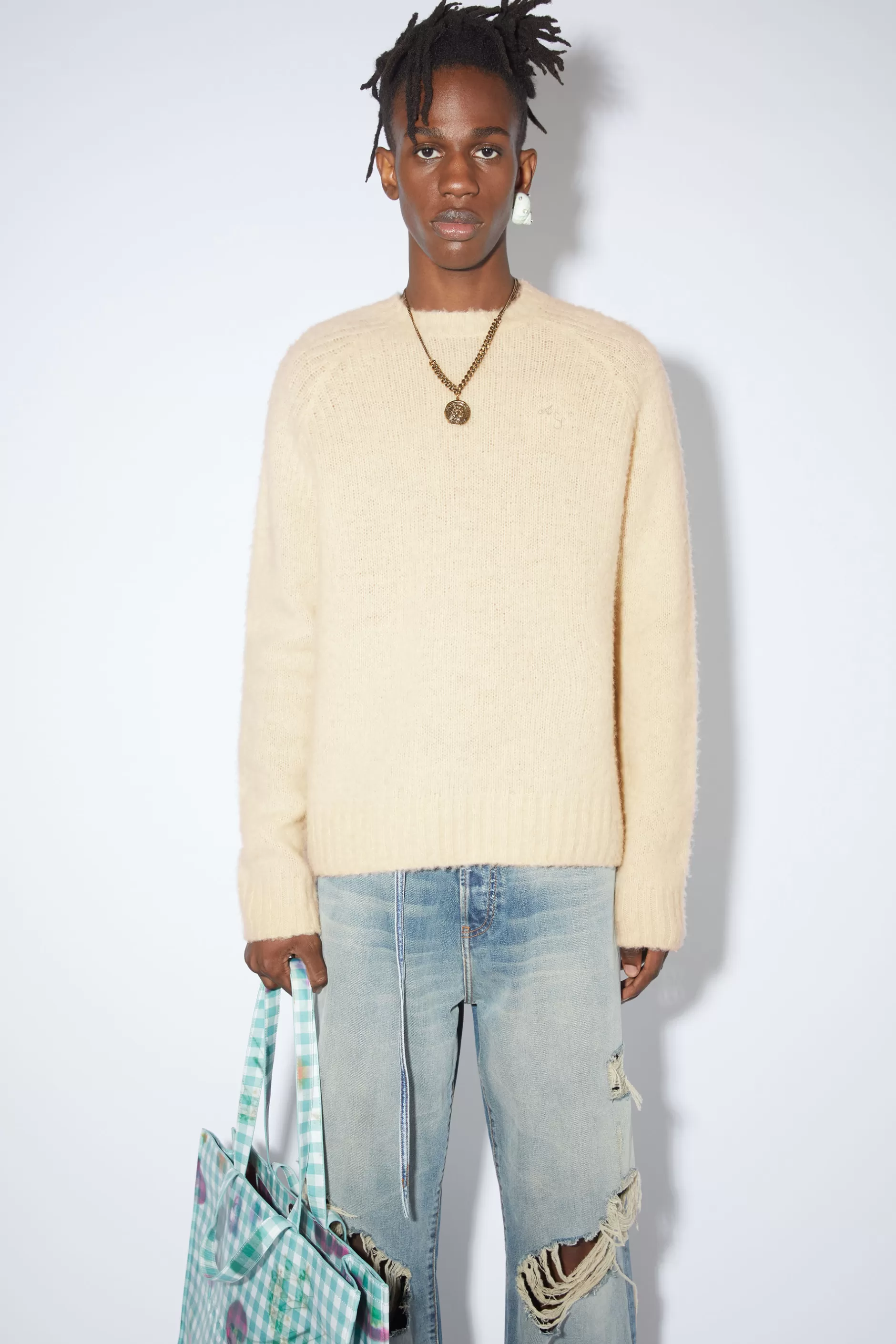 Acne Studios Pullover Mit Rundhalsausschnitt Ecru-Beige Clearance