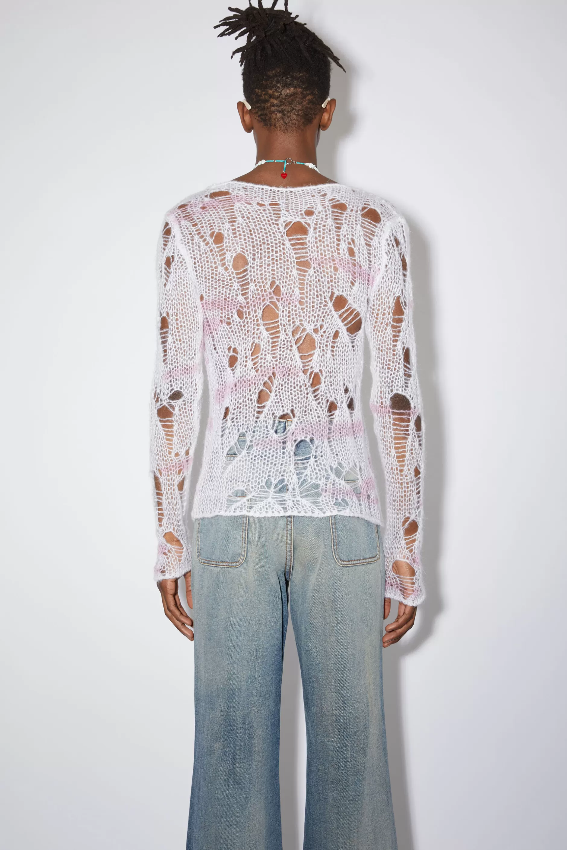 Acne Studios Pullover Mit Rundhalsausschnitt Naturweis/Rosa Discount