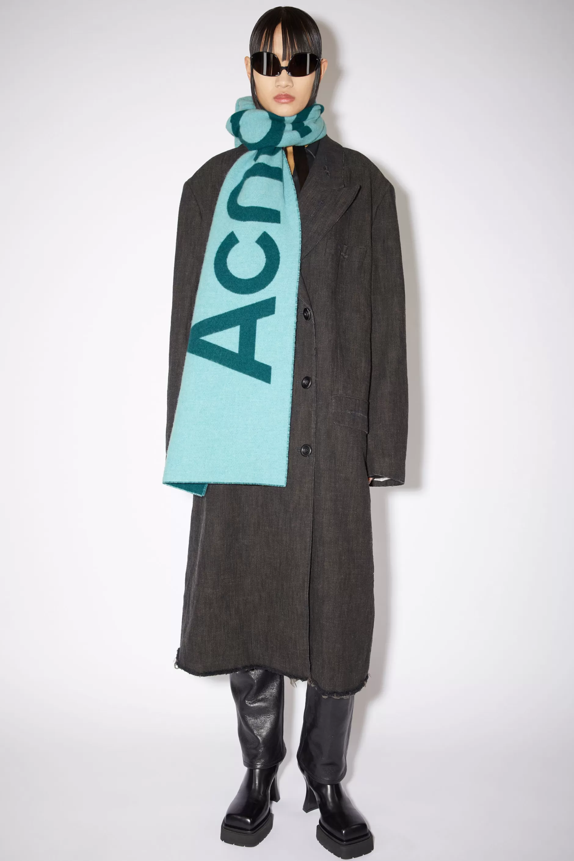 Acne Studios Schal Mit Logo-Jacquardmuster Petrolblau/Hellblau Cheap