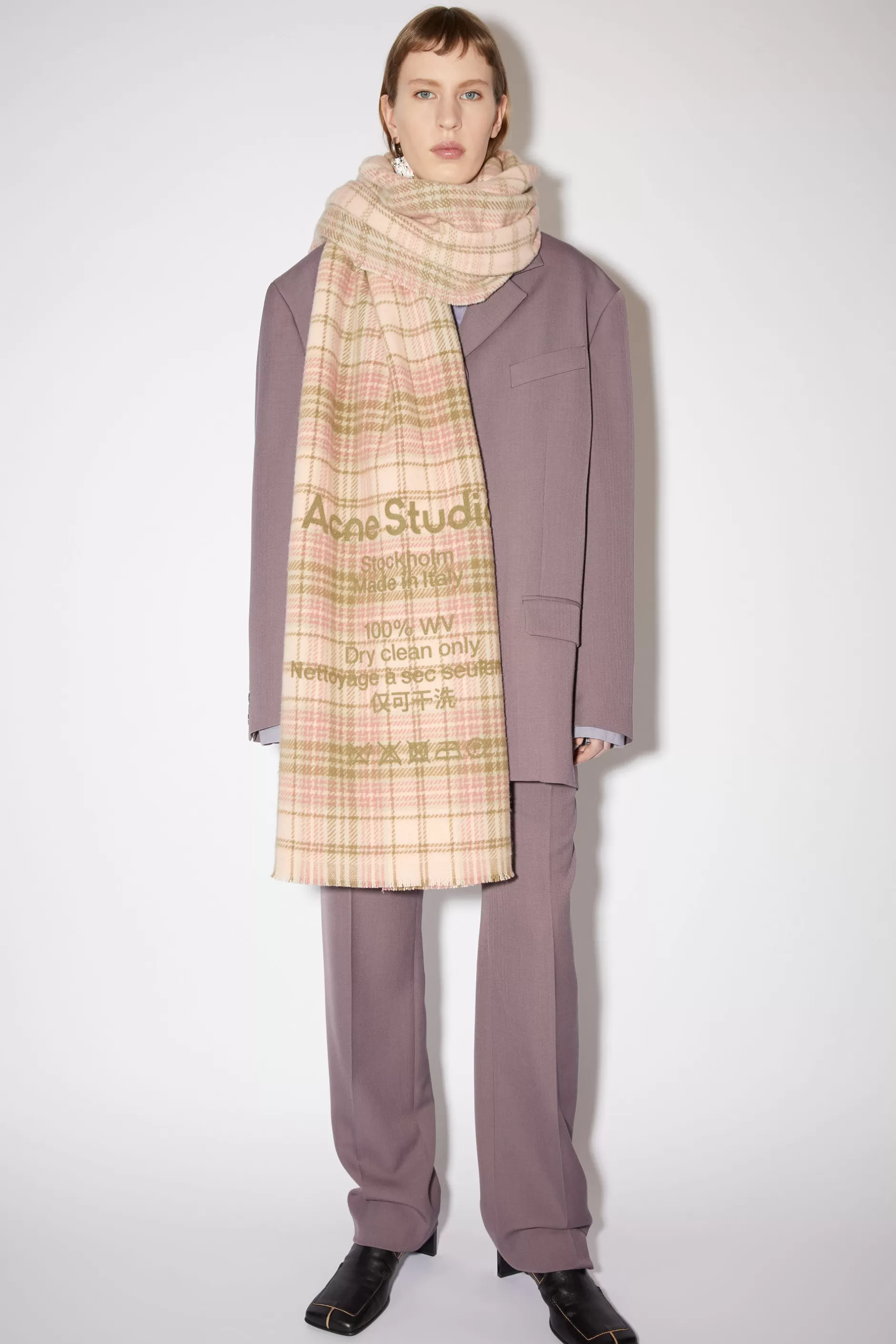 Acne Studios Schal Mit Schottenkaro Rosa/Khakigrun Discount