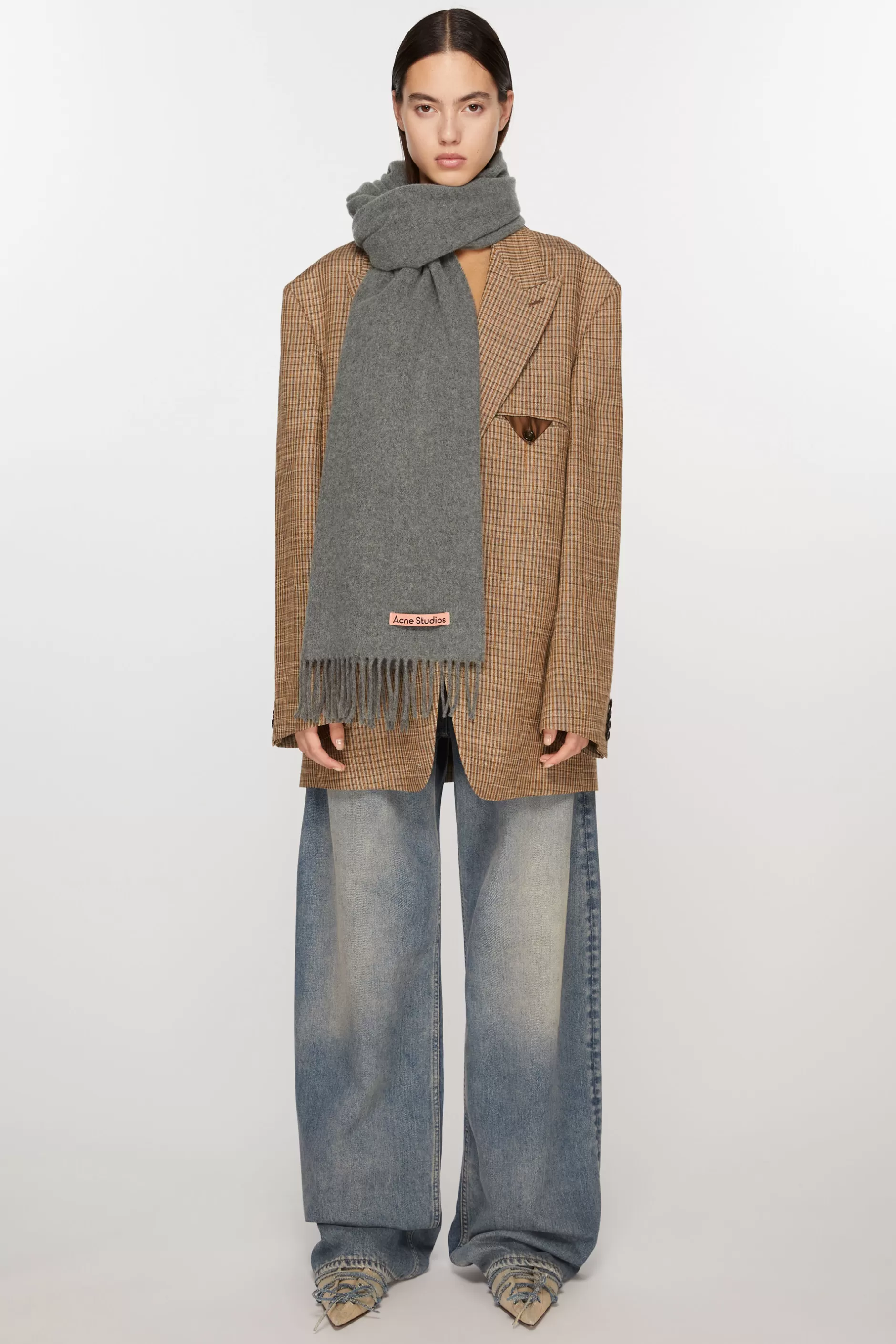 Acne Studios Schmaler Fransen-Schal Aus Wolle Grau Meliert Shop