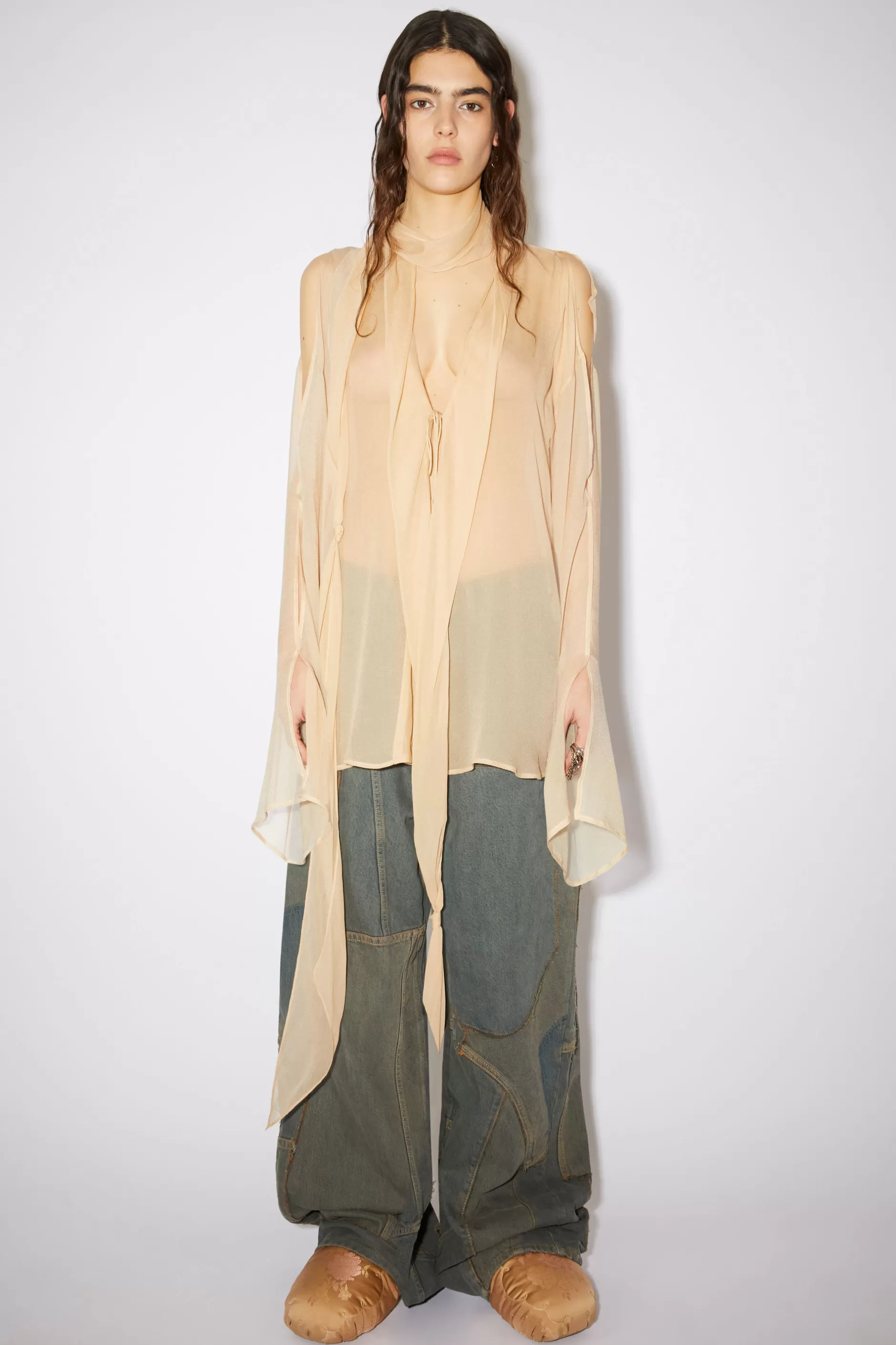 Acne Studios Seidenbluse Zum Schnuren Warmes Beige Store