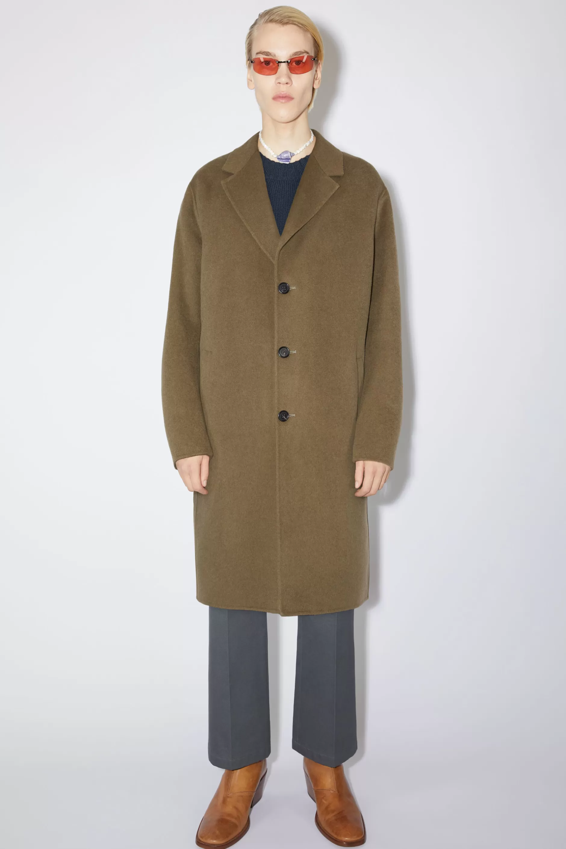 Acne Studios Single Breasted Coat Khaki Green Best Sale