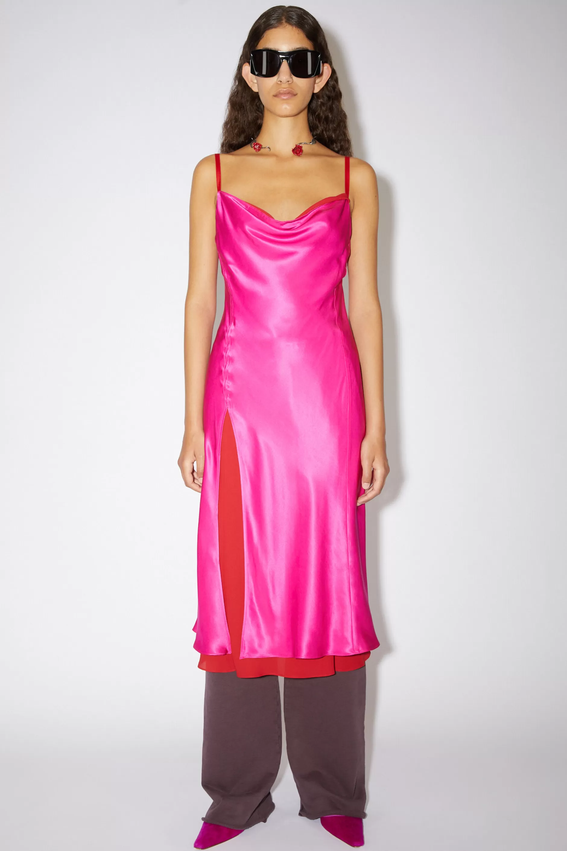 Acne Studios Slipdress Aus Satin Fuchsia Hot