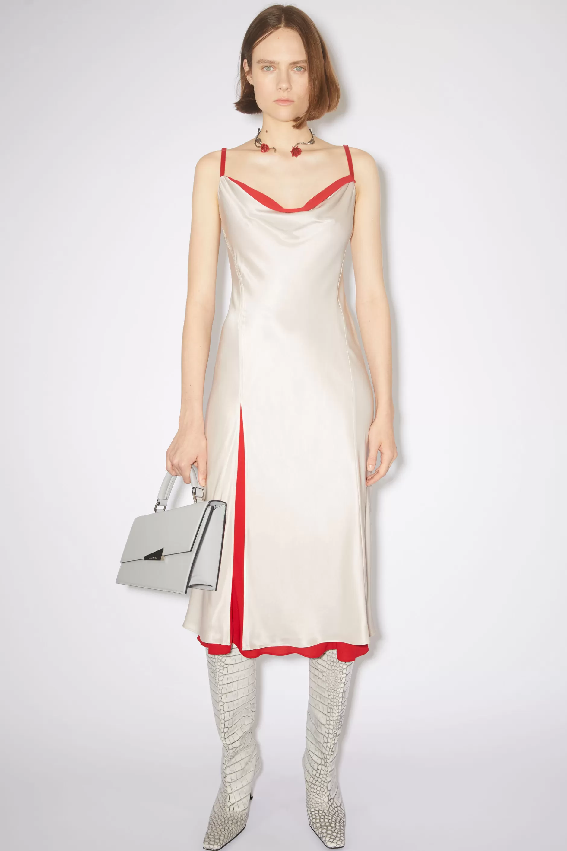 Acne Studios Slipdress Aus Satin Kieselbeige New