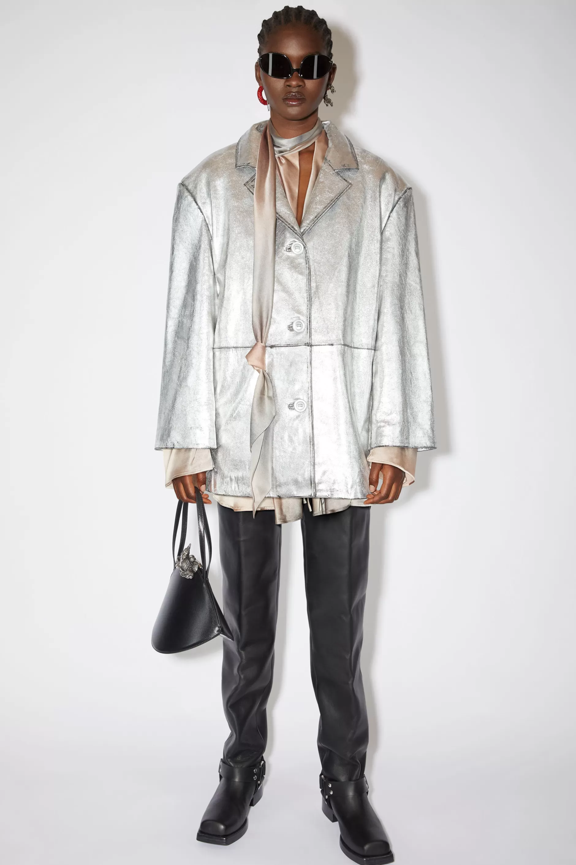 Acne Studios Sprayed Leather Jacket Silver Discount