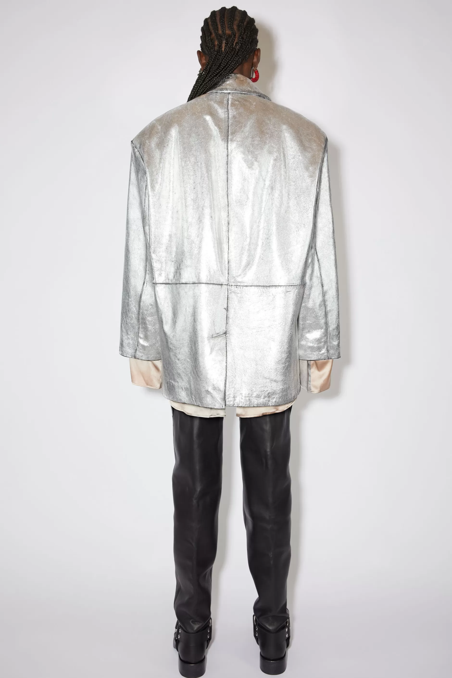 Acne Studios Sprayed Leather Jacket Silver Discount