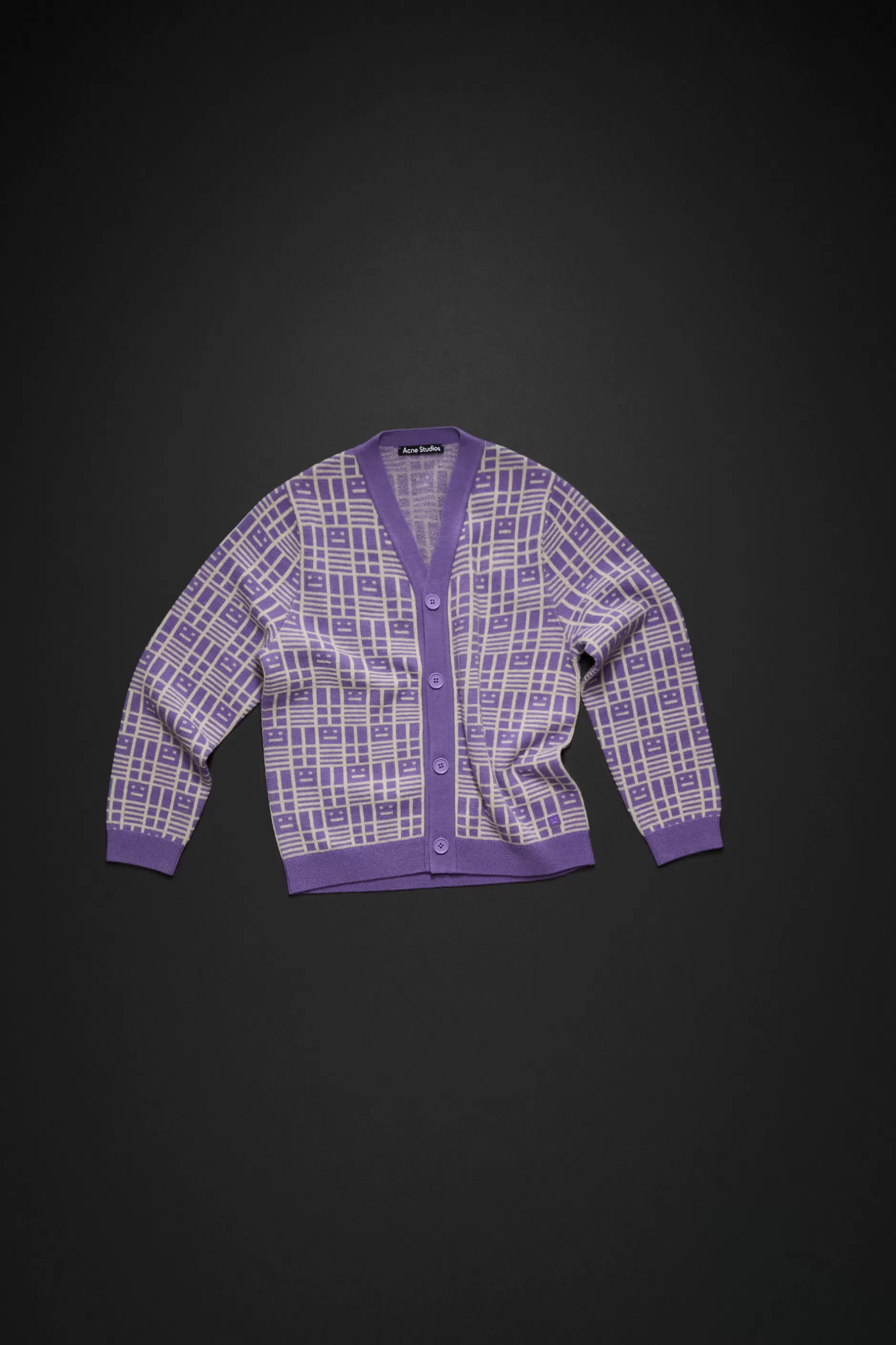 Acne Studios Strickcardigan Mit Face-Logo Im Schachbrettmuster Schwertlilien-Violett Hot