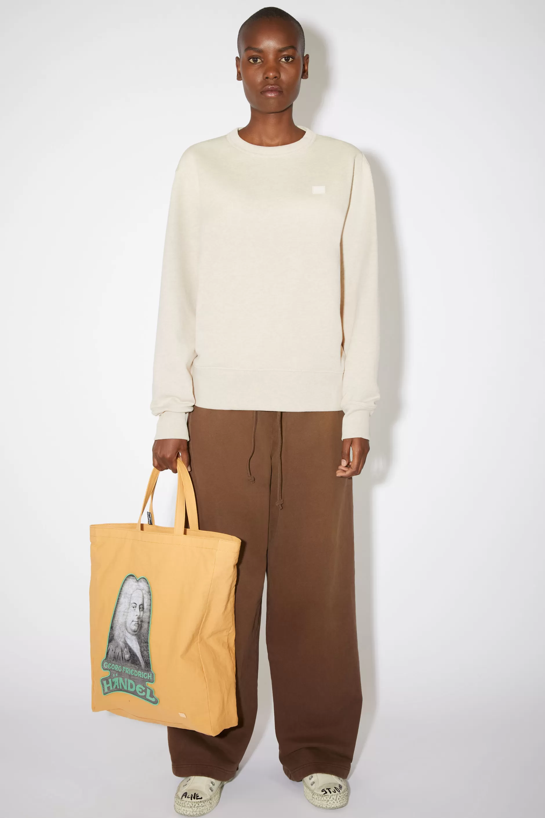 Acne Studios Sweatshirt Mit Rundhalsausschnitt Haferbeige Meliert Clearance