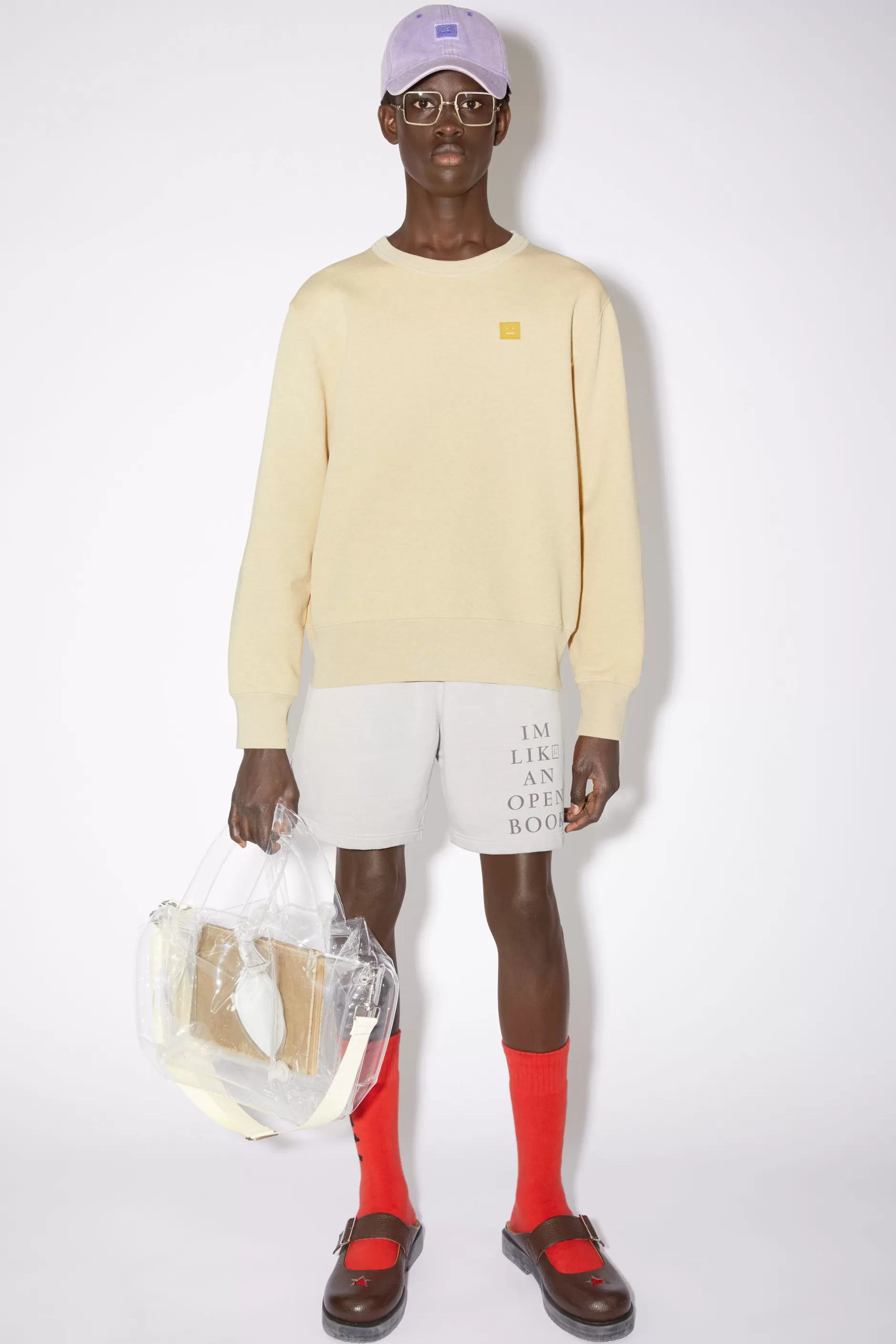 Acne Studios Sweatshirt Mit Rundhalsausschnitt Meliertes Blassgelb Discount