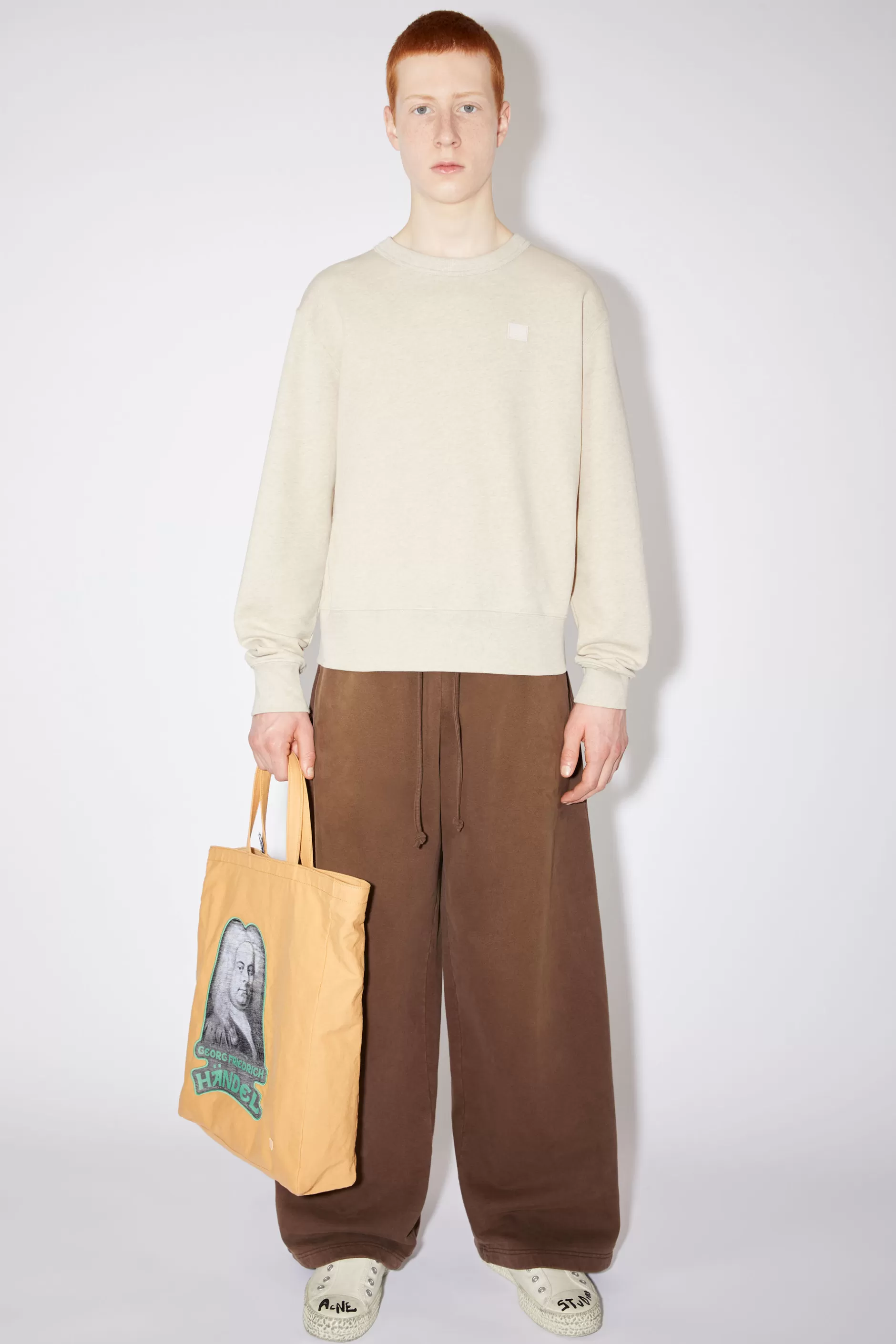 Acne Studios Sweatshirt Mit Rundhalsausschnitt Haferbeige Meliert Sale