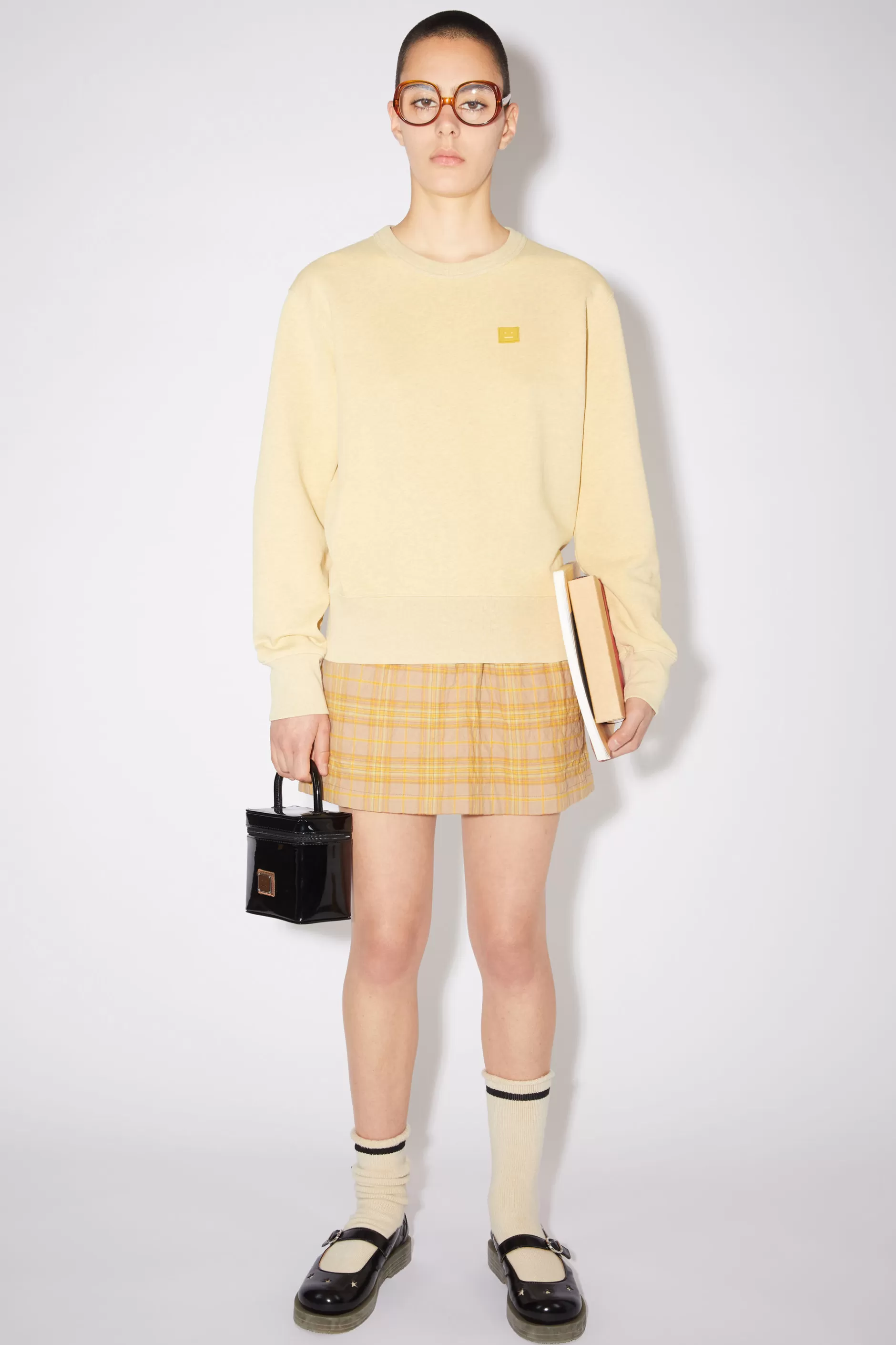 Acne Studios Sweatshirt Mit Rundhalsausschnitt Meliertes Blassgelb Hot