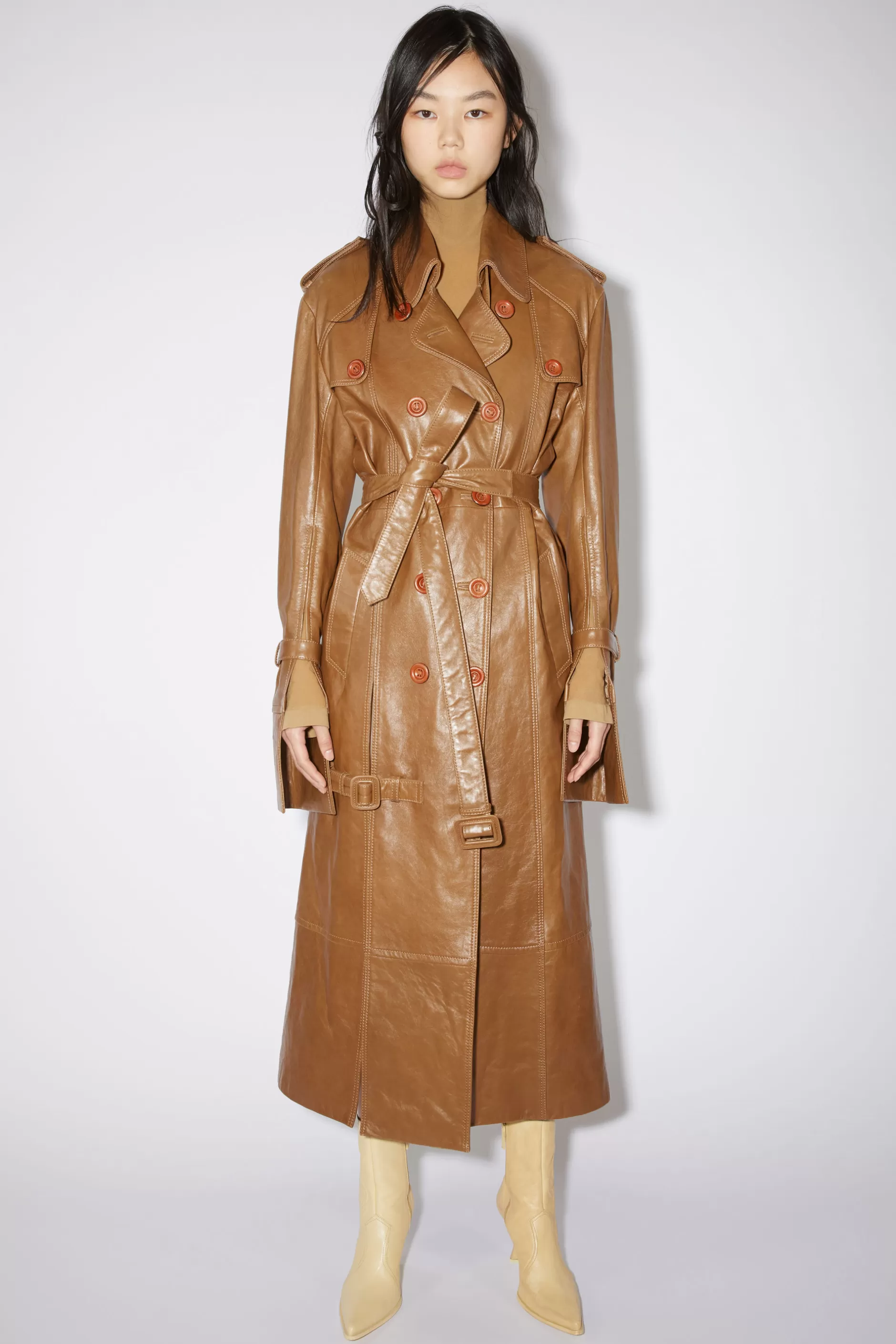 Acne Studios Trenchcoat Aus Leder Cognacbraun Discount