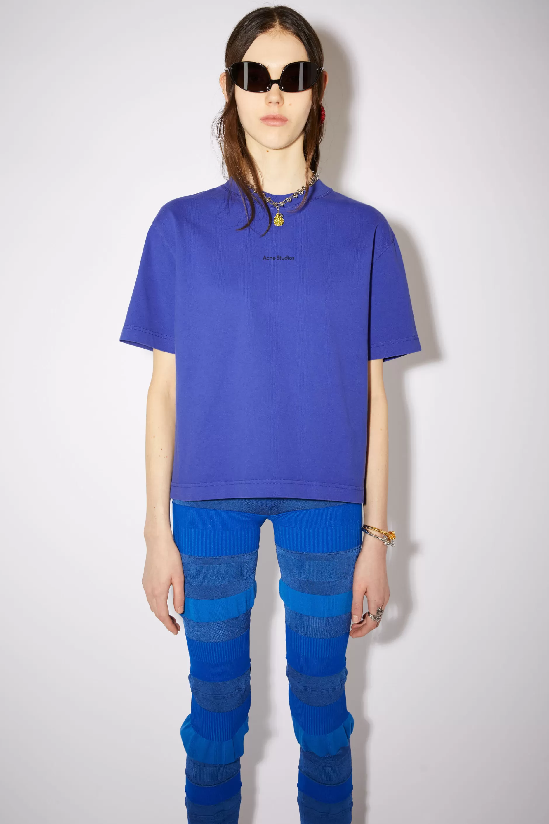 Acne Studios T-Shirt Mit Logo-Print Ozeanblau Flash Sale