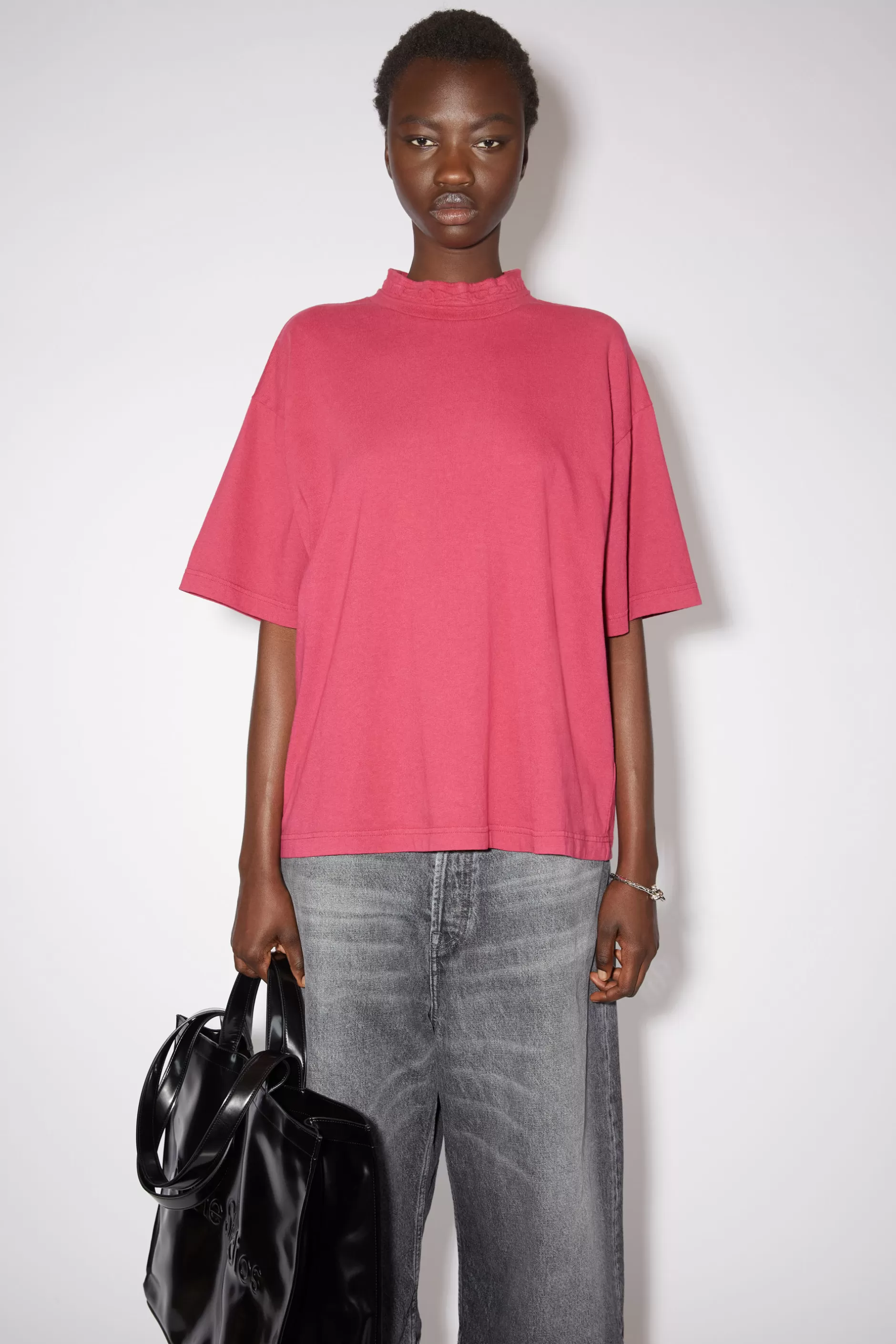 Acne Studios T-Shirt Mit Logo-Tape Fuchsia Best Sale