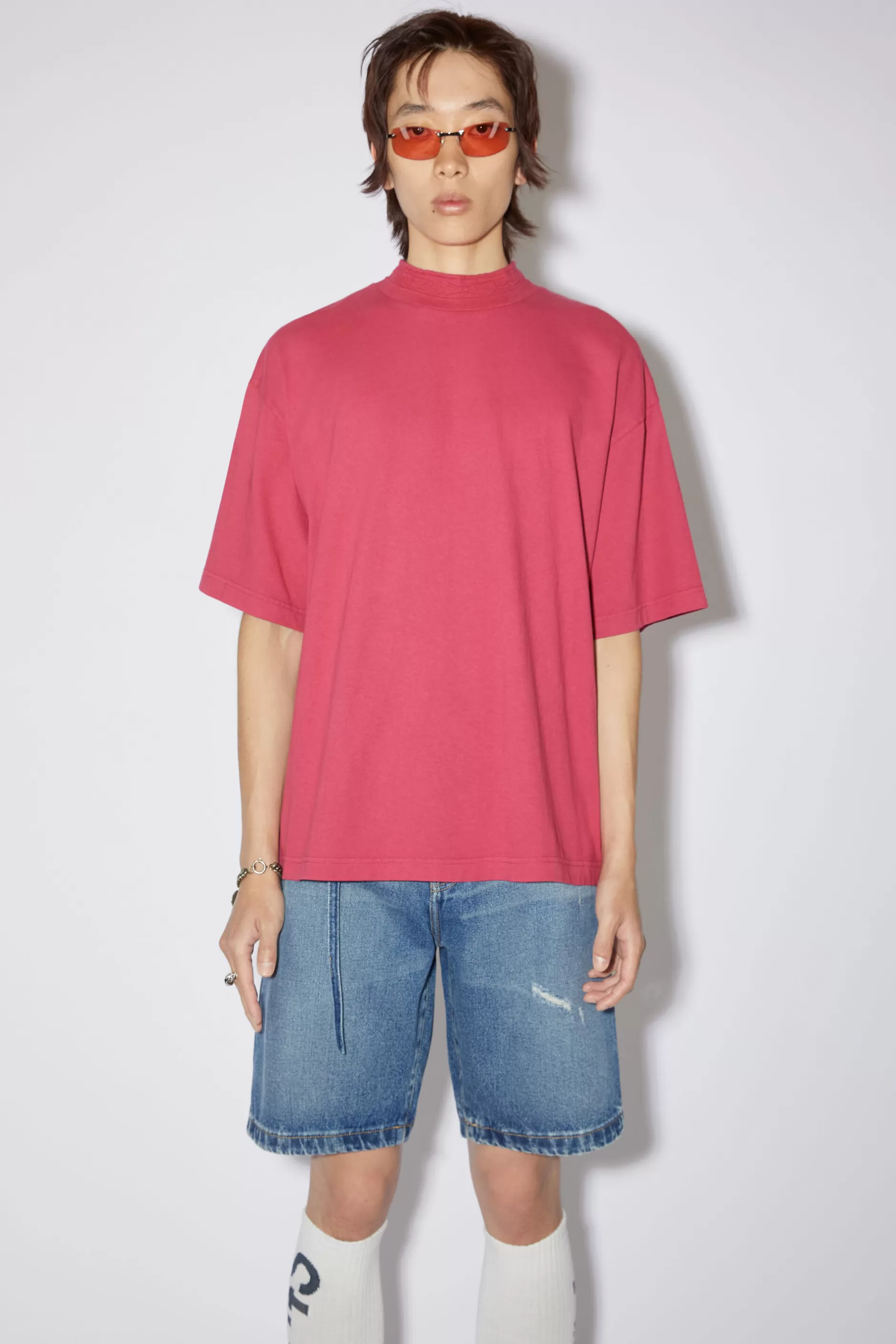 Acne Studios T-Shirt Mit Logo-Tape Fuchsia Hot