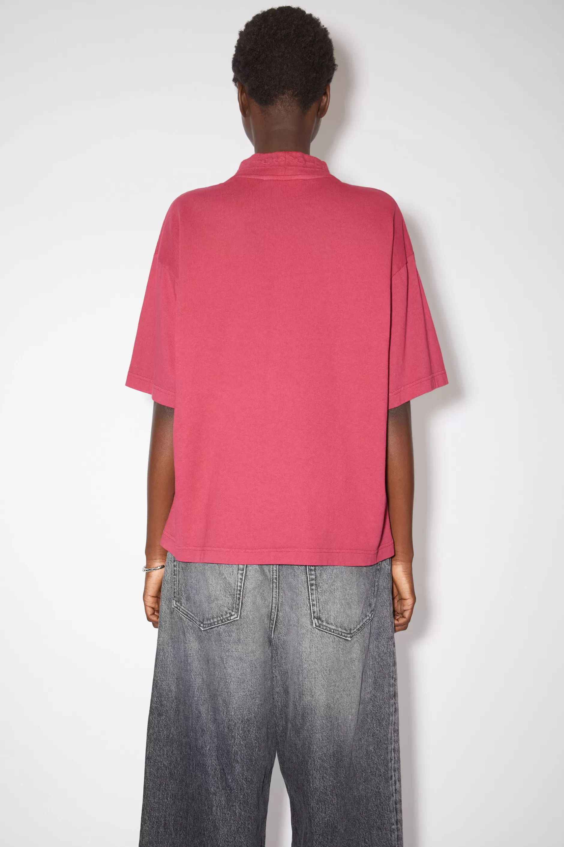 Acne Studios T-Shirt Mit Logo-Tape Fuchsia Best Sale