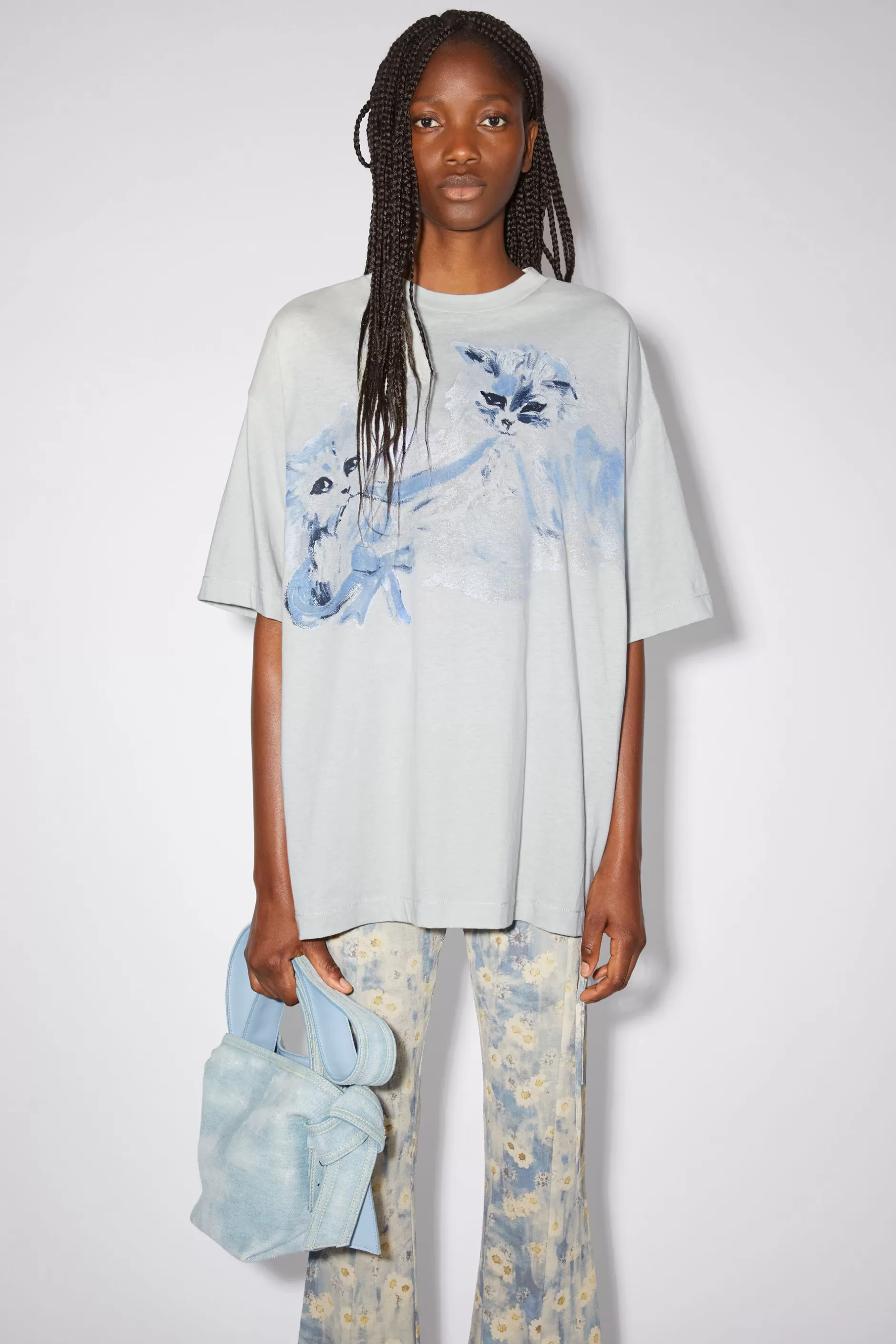 Acne Studios T-Shirt Mit Print Hellblau Clearance