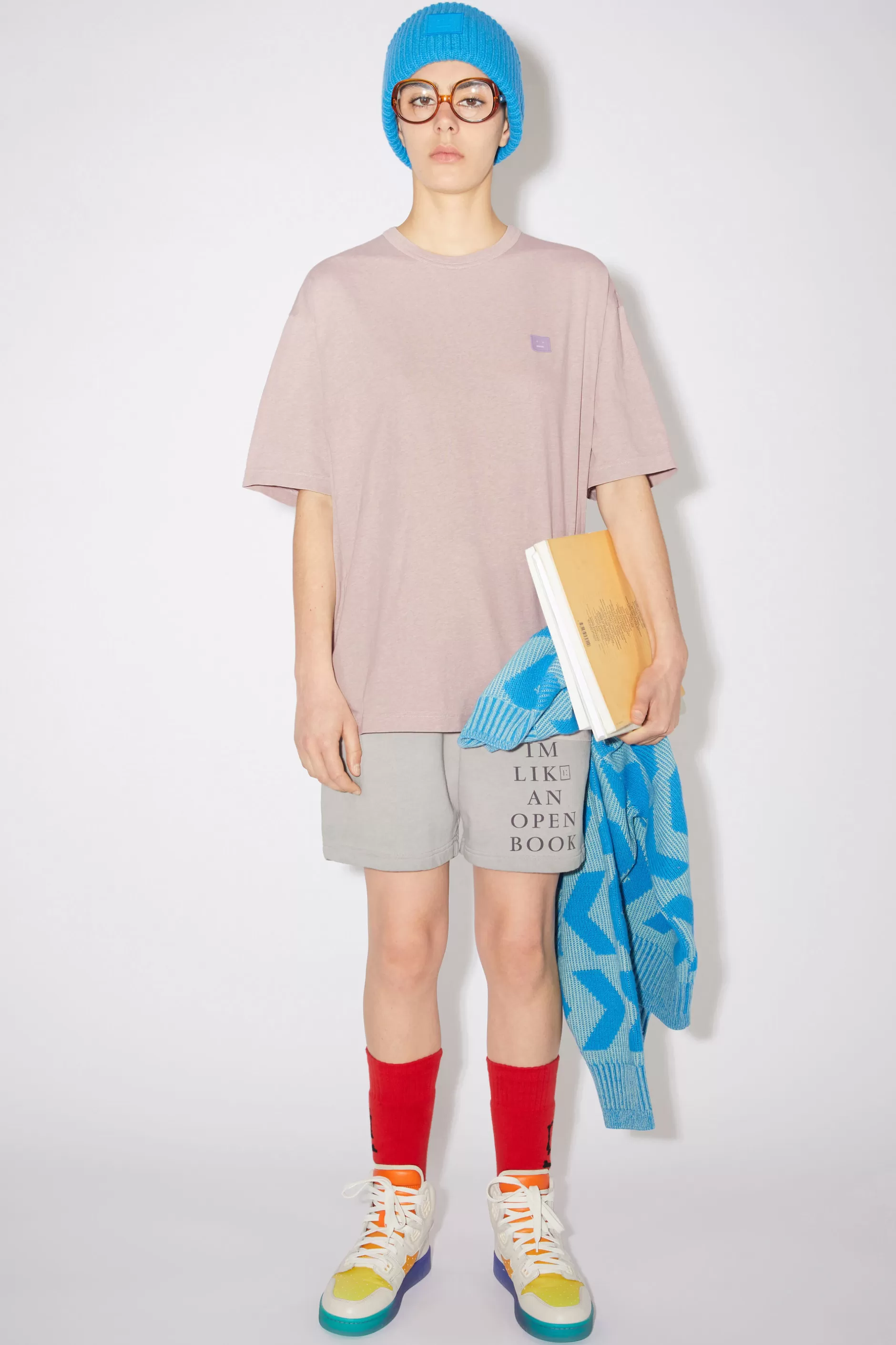 Acne Studios T-Shirt Mit Rundhalsausschnitt Meliertes Violettrosa Outlet