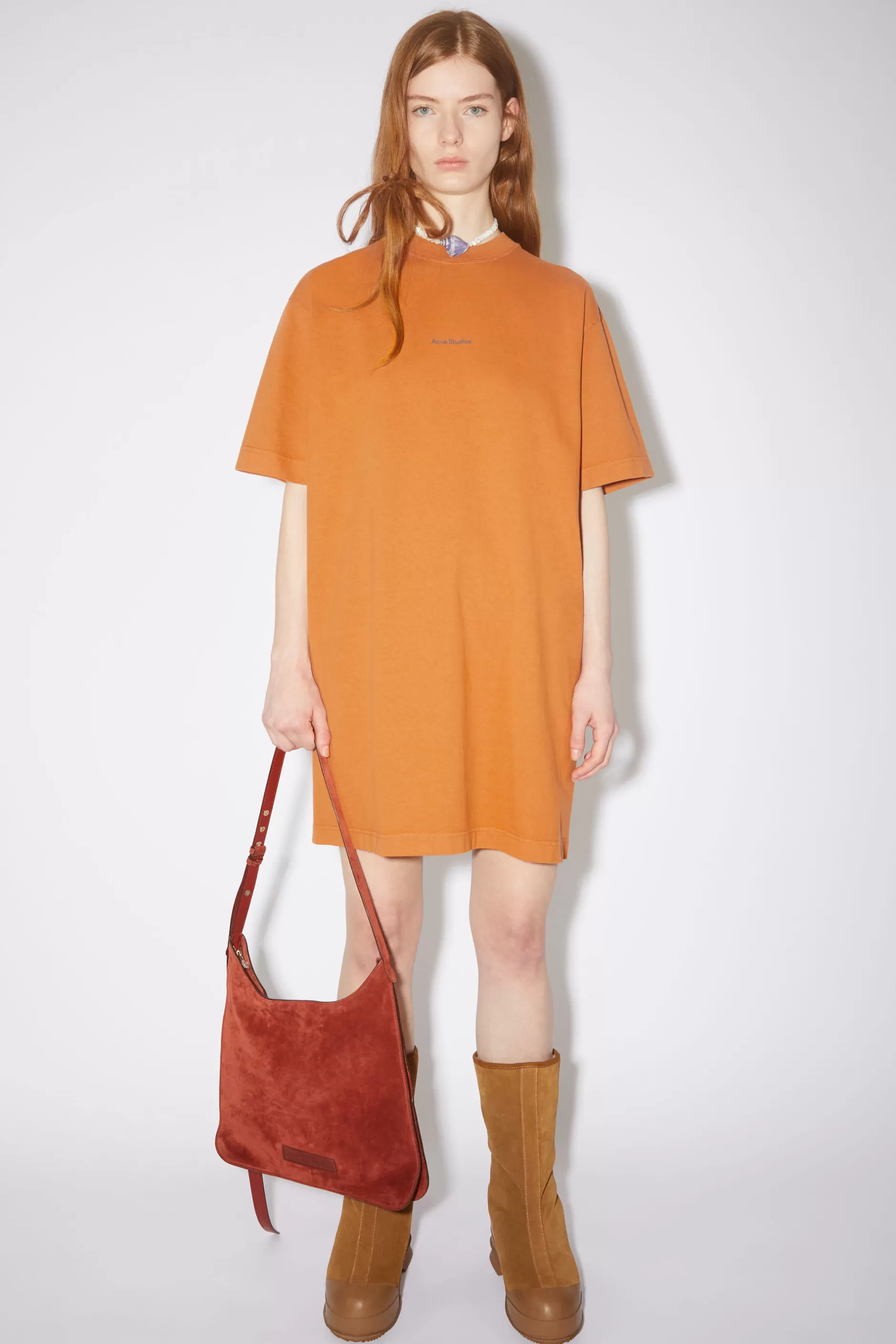 Acne Studios T-Shirt-Kleid Mit Logo Rauchiges Orange Online