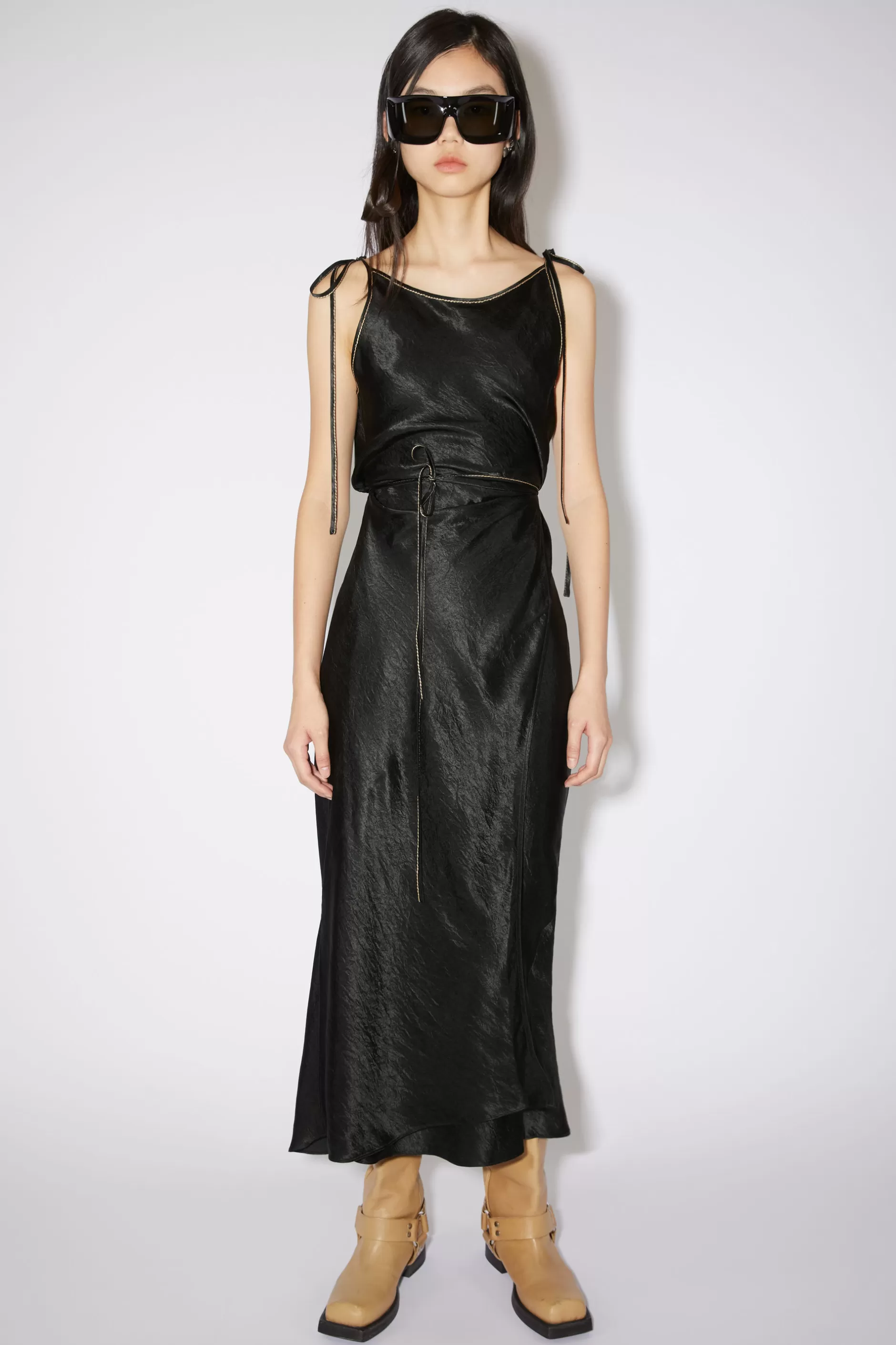 Acne Studios Wickelkleid Aus Satin Schwarz Flash Sale