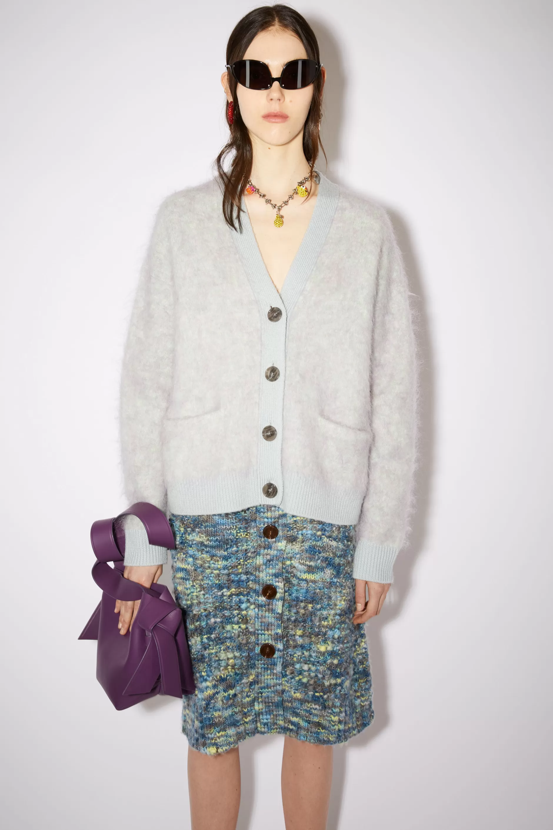 Acne Studios Woll-Mohair-Cardigan Zartgrun Meliert Sale