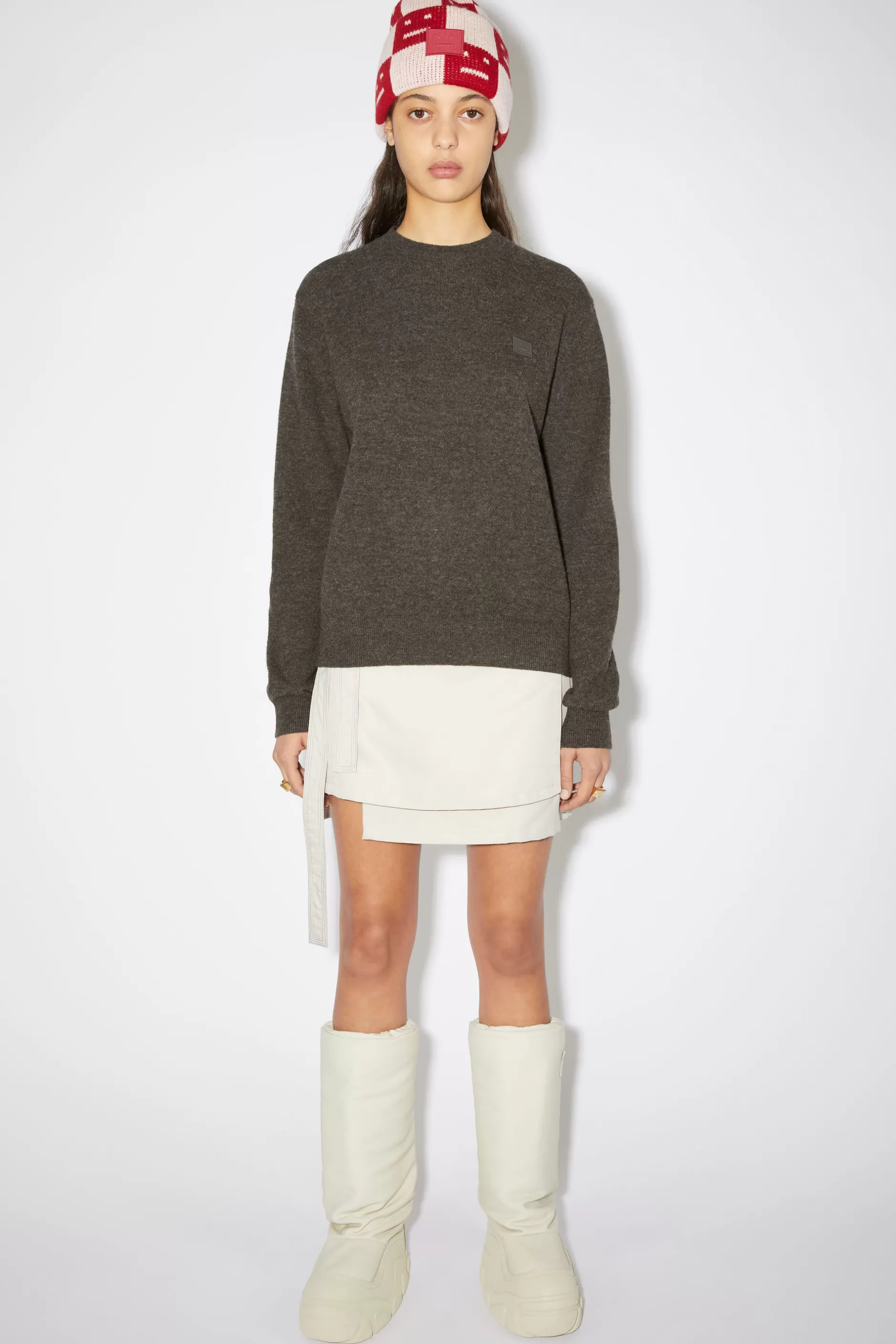 Acne Studios Wollpullover Mit Rundhalsausschnitt Grau/Braun Meliert Store