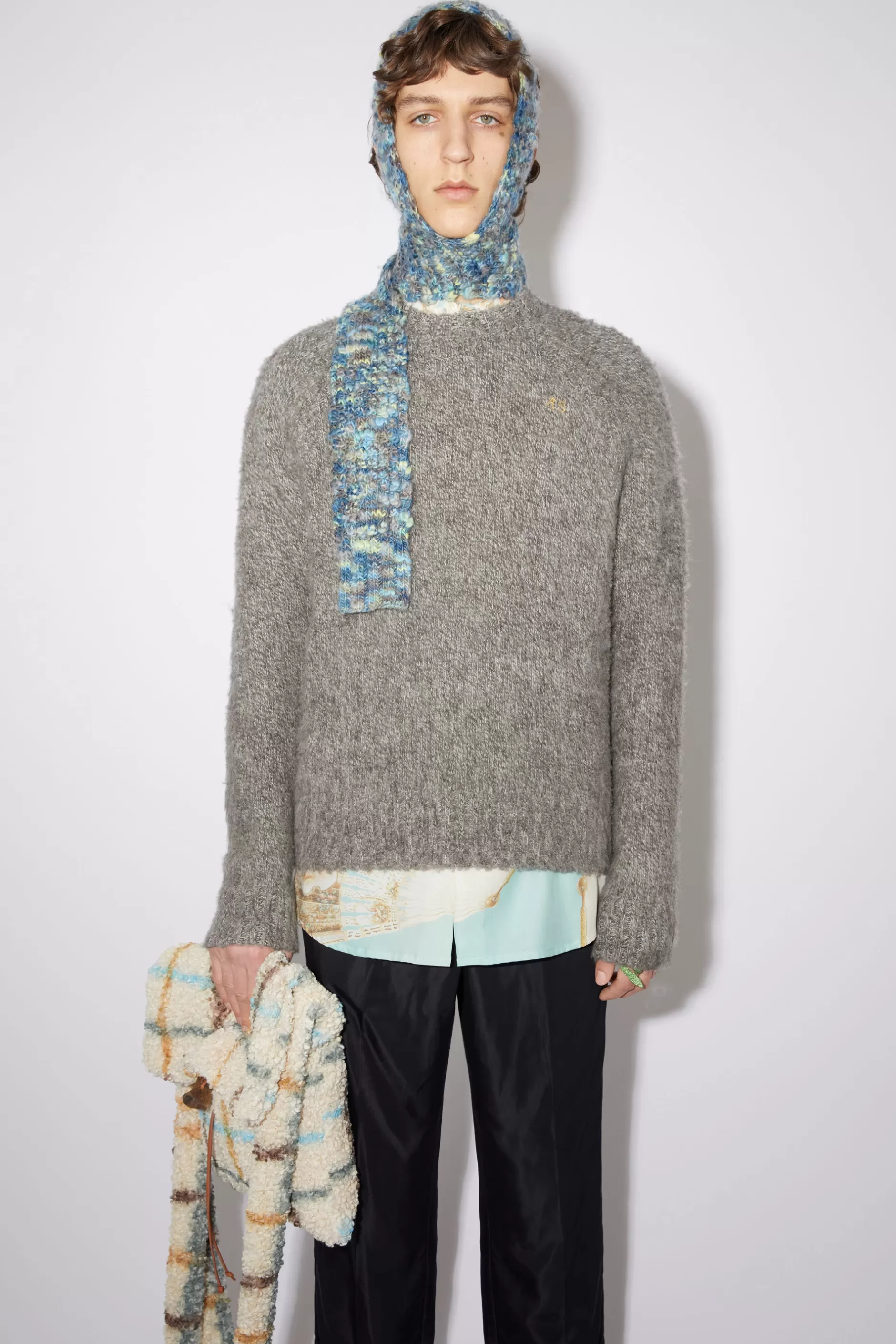 Acne Studios Wollpullover Mit Rundhalsausschnitt Anthrazitgrau/Gebrochenes Weis Discount