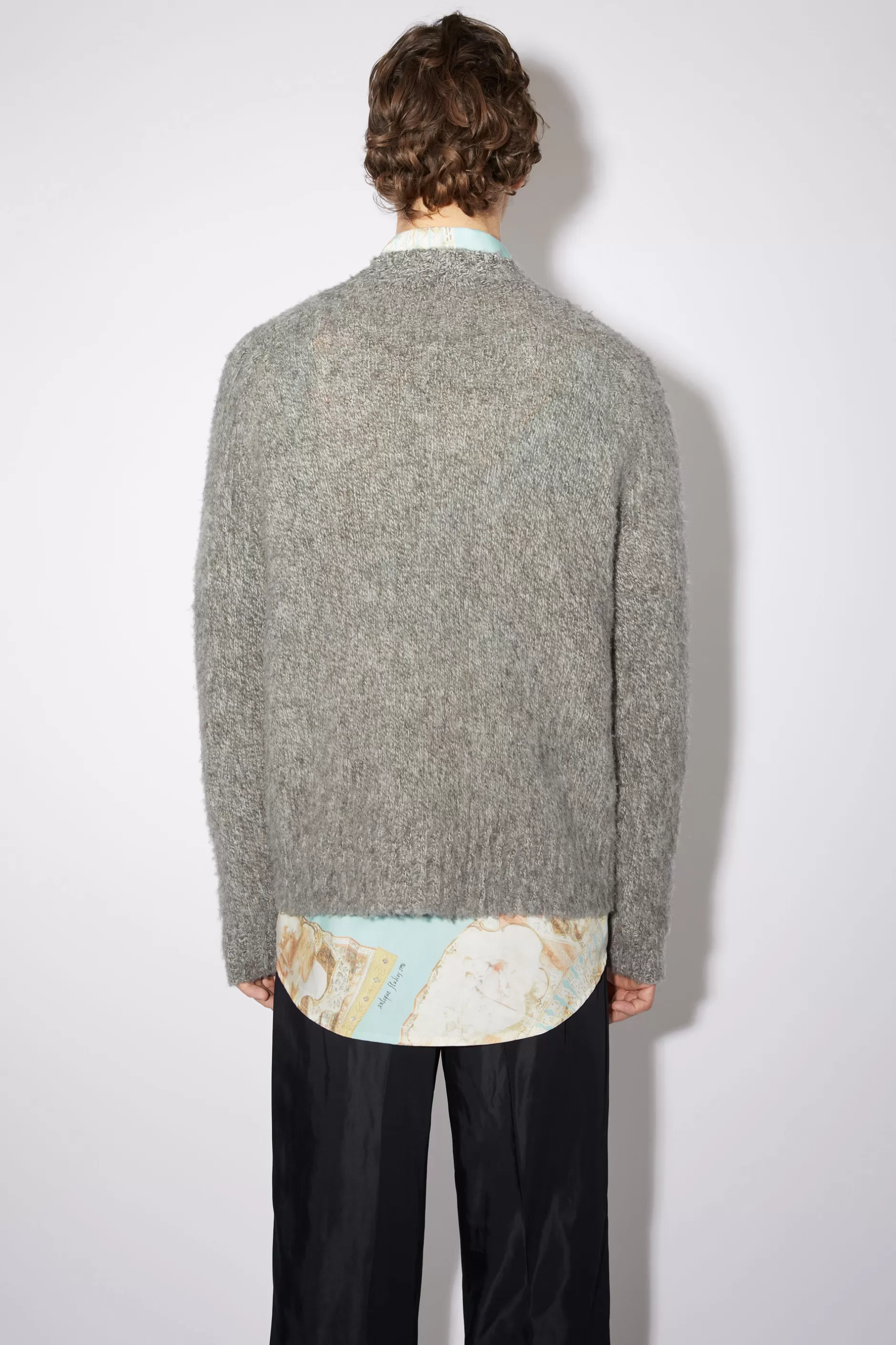 Acne Studios Wollpullover Mit Rundhalsausschnitt Anthrazitgrau/Gebrochenes Weis Discount