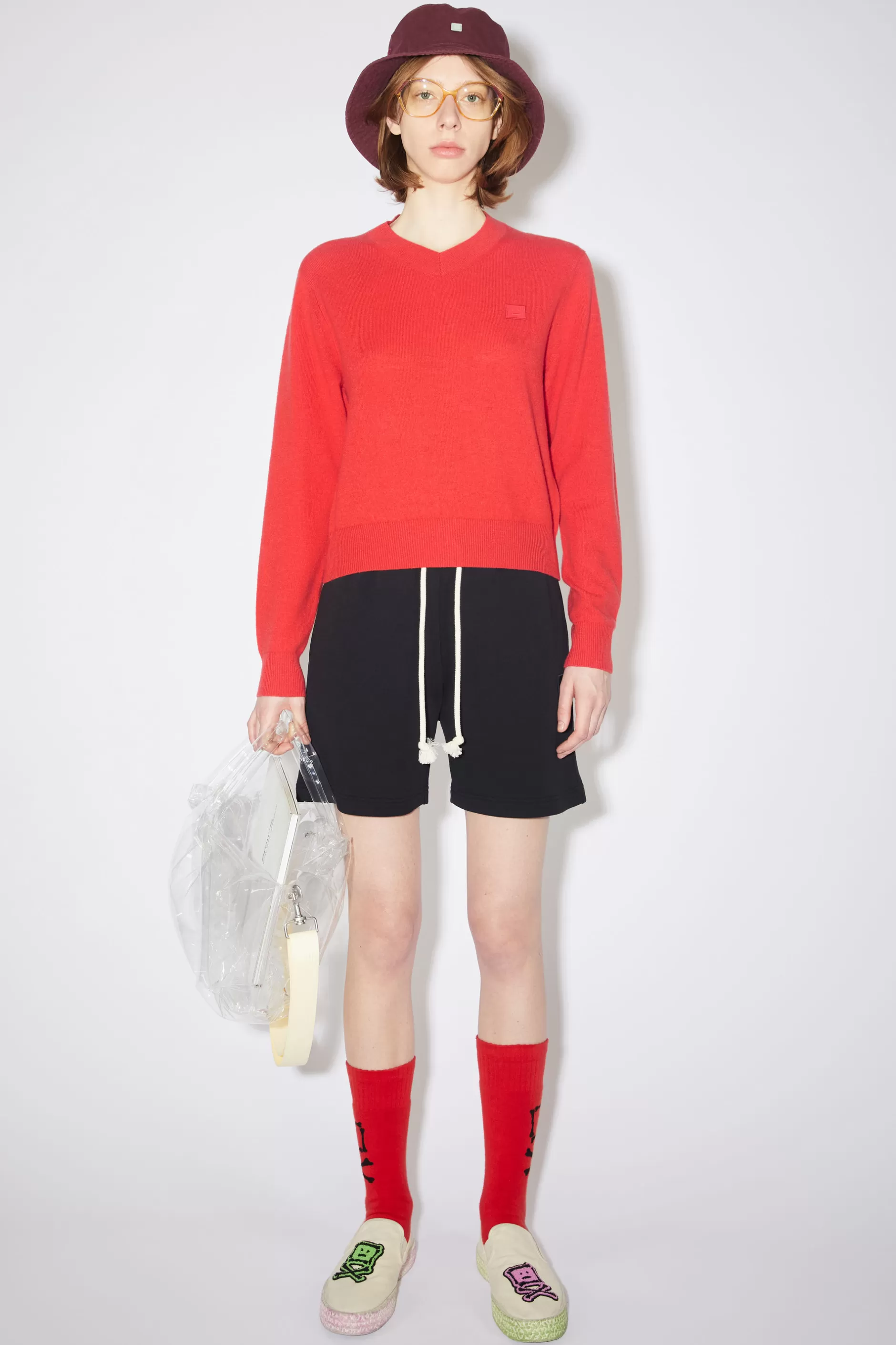 Acne Studios Wollpullover Mit V-Ausschnitt Chilirot Flash Sale