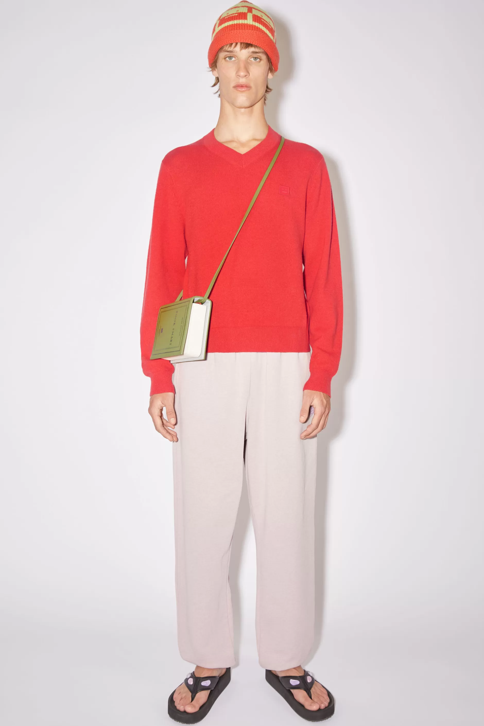 Acne Studios Wollpullover Mit V-Ausschnitt Chilirot Discount