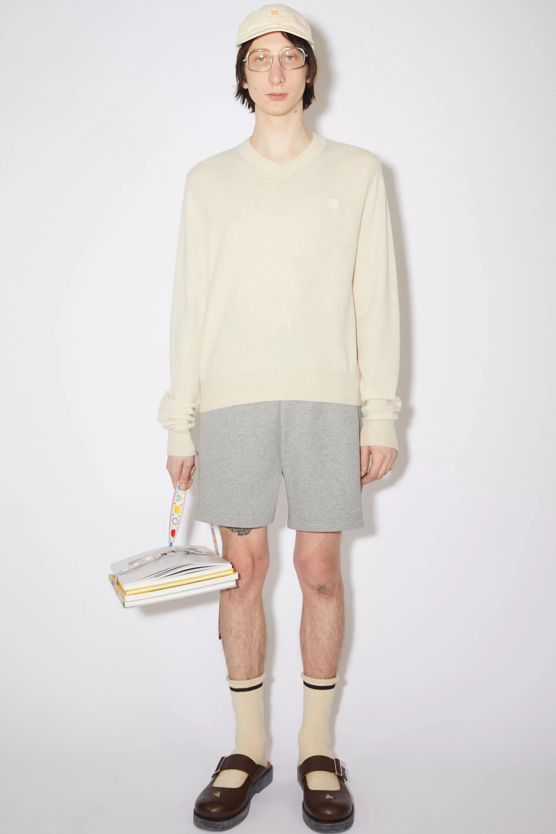 Acne Studios Wollpullover Mit V-Ausschnitt Haferbeige Meliert Discount