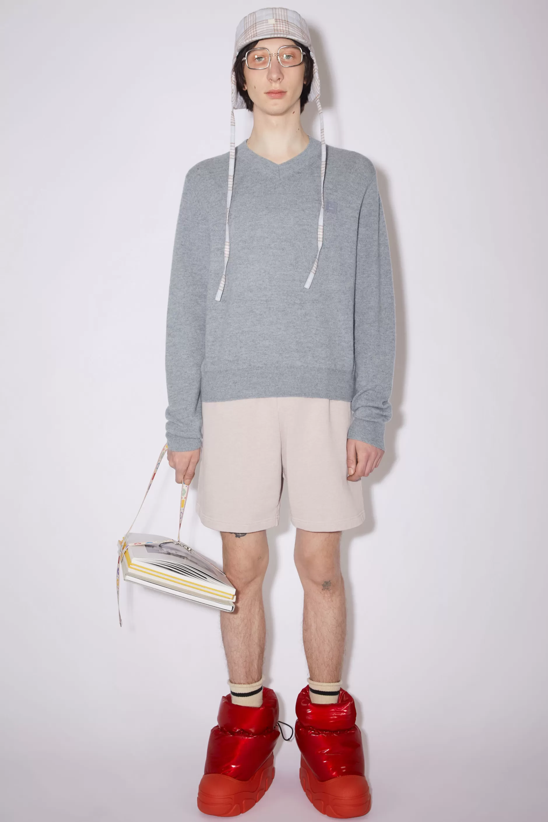 Acne Studios Wollpullover Mit V-Ausschnitt Grau-Meliert Clearance