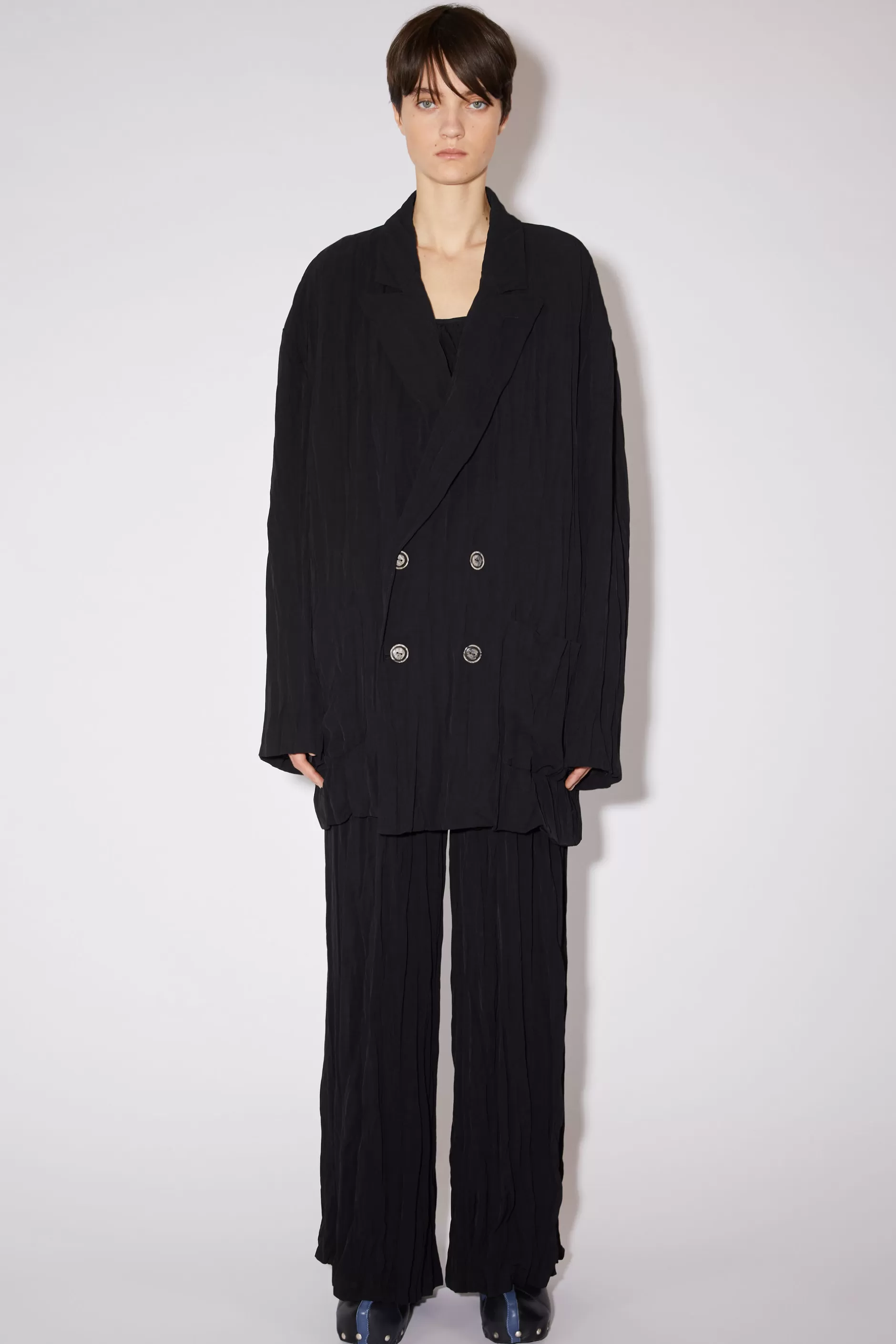 Acne Studios Zweireihige Jacke Aus Satin Schwarz Cheap