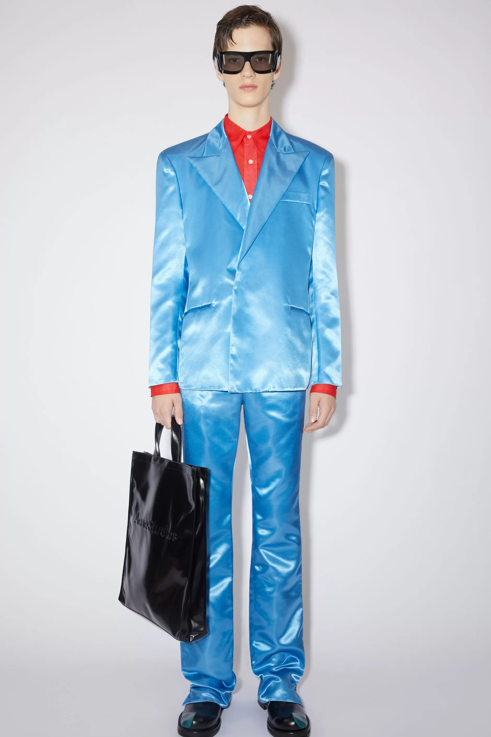 Acne Studios Zweireihiger Blazer Aus Satin Azurblau Store